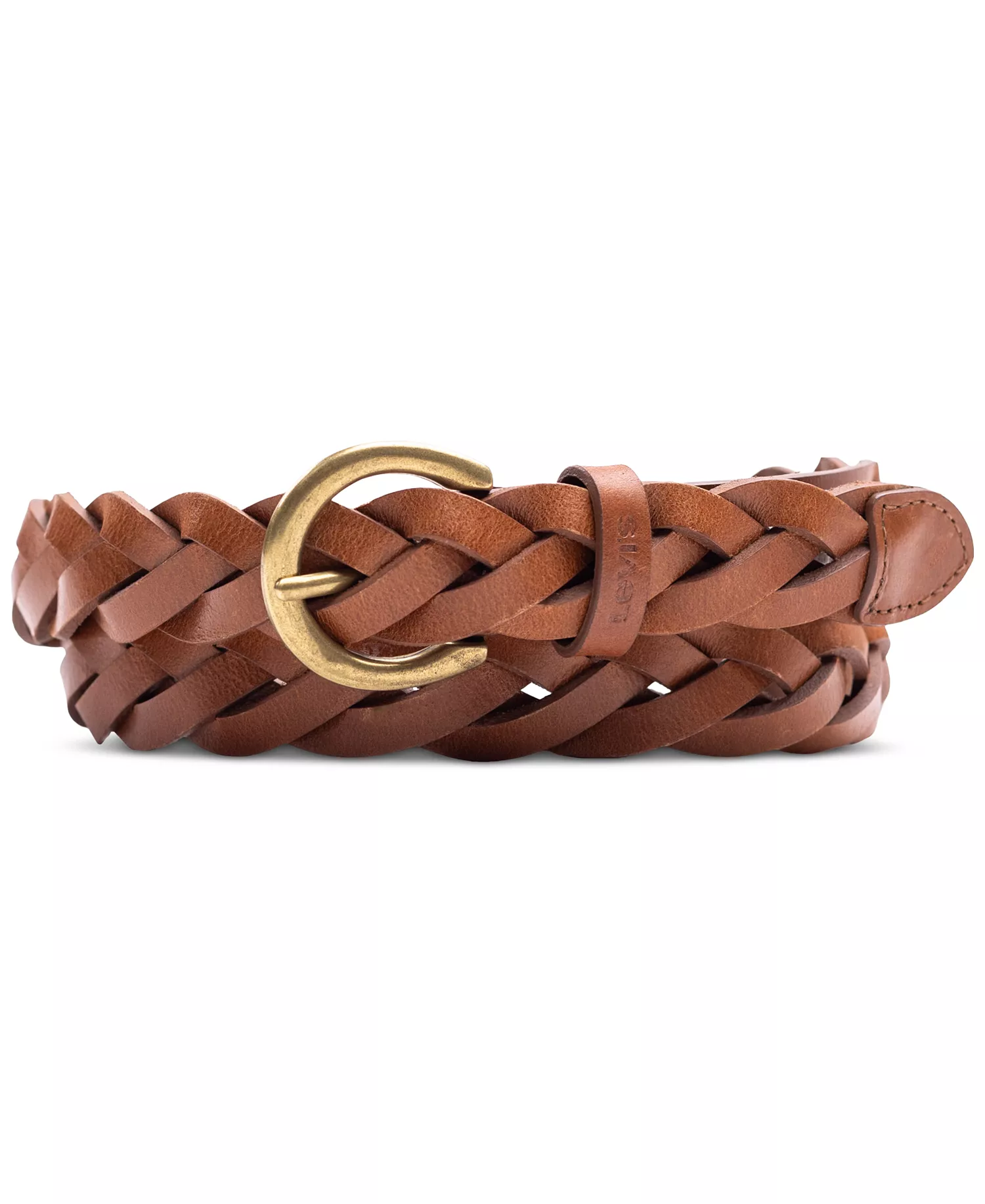 Women's Braided Leather Skinny Belt - Tan - L