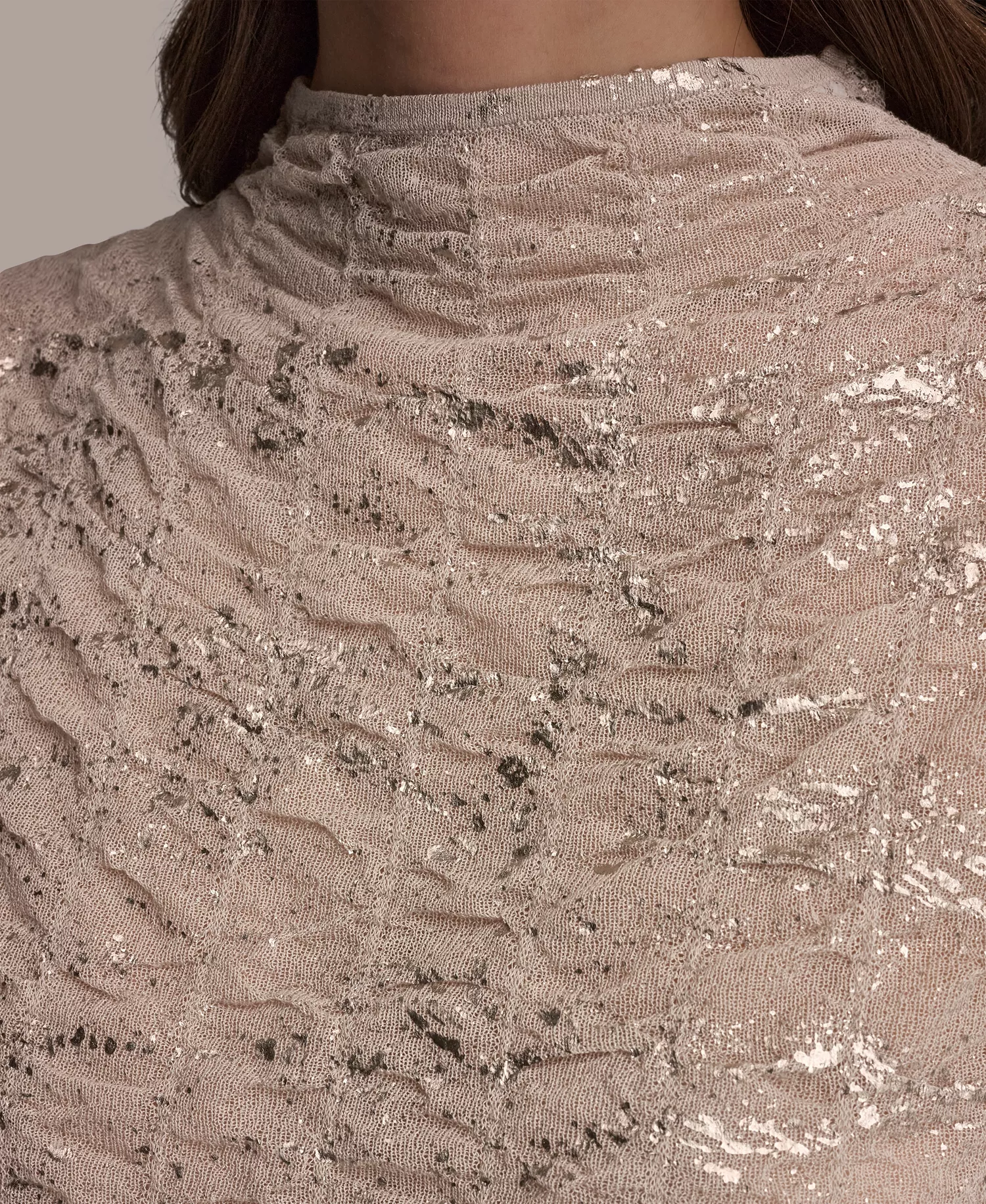 Women's Mock Neck Foil Printed Ruched Sweater - Tuscan Gray - L