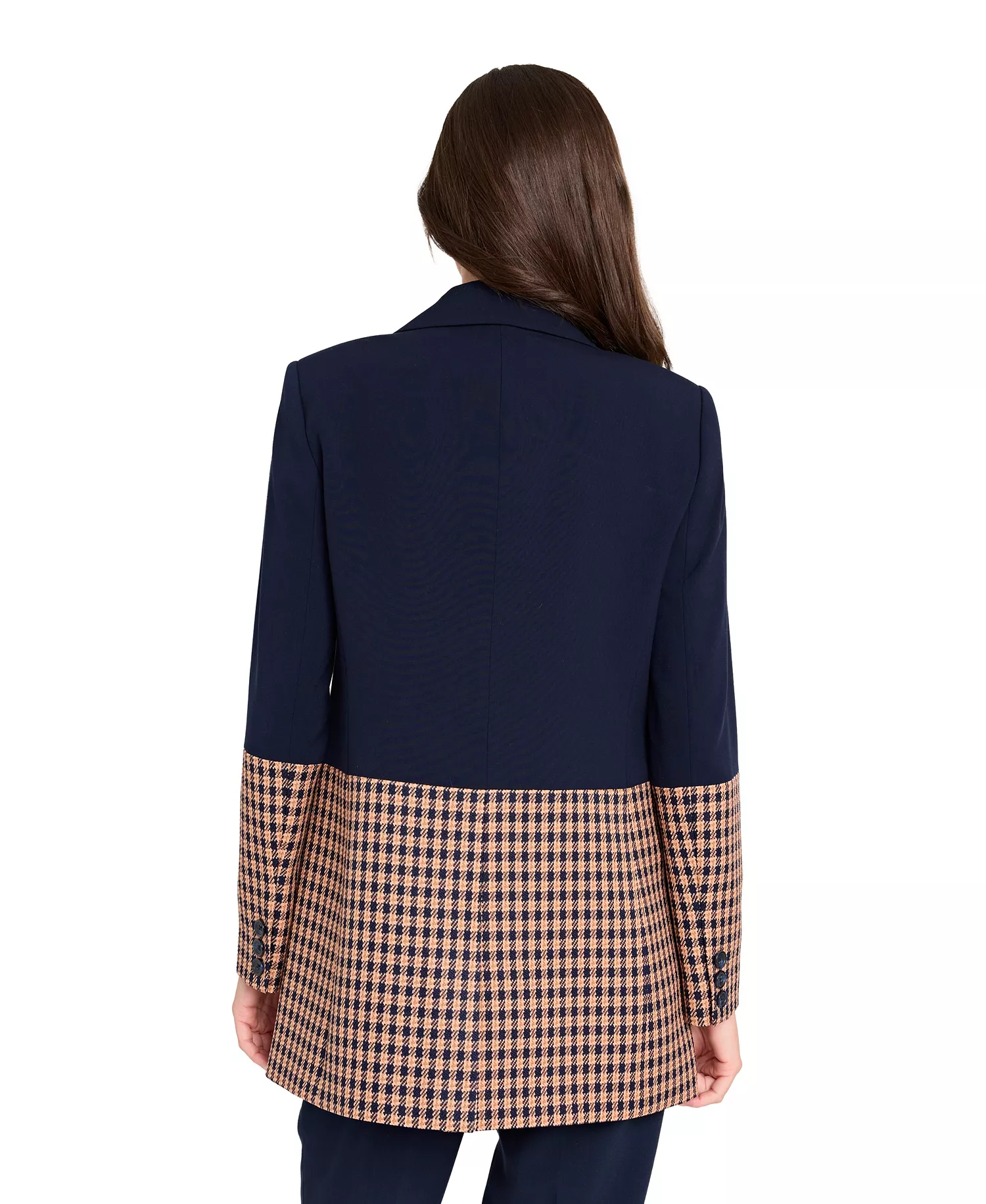 Petite Houndstooth Color Block Jacket - Navy/ginger - 10P