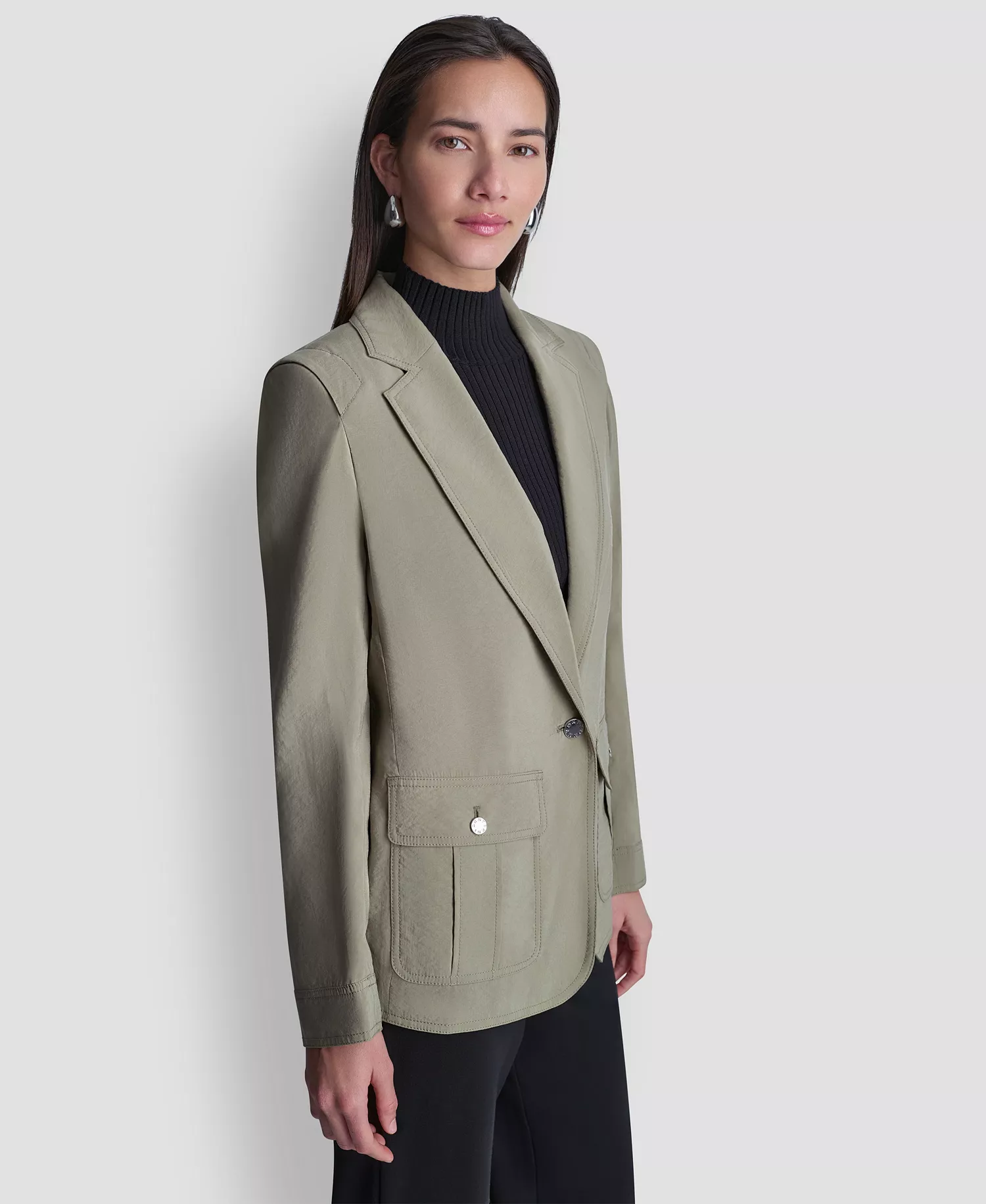Women's Peak Lapel Collar Sueded Fuji Blazer - Light Fatigue - L