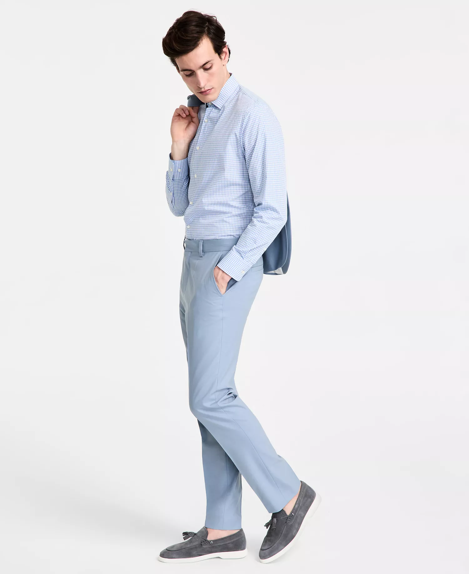 Men's Modern-Fit Wool Blend Suit Pants - Blue - 30R