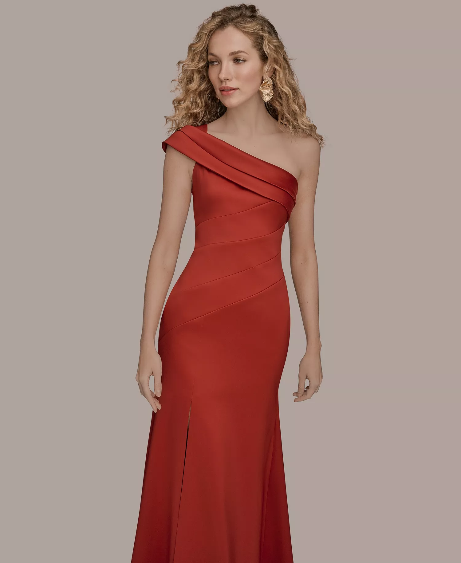 Women's One-Shoulder Ball Gown - Autumn Red - 10