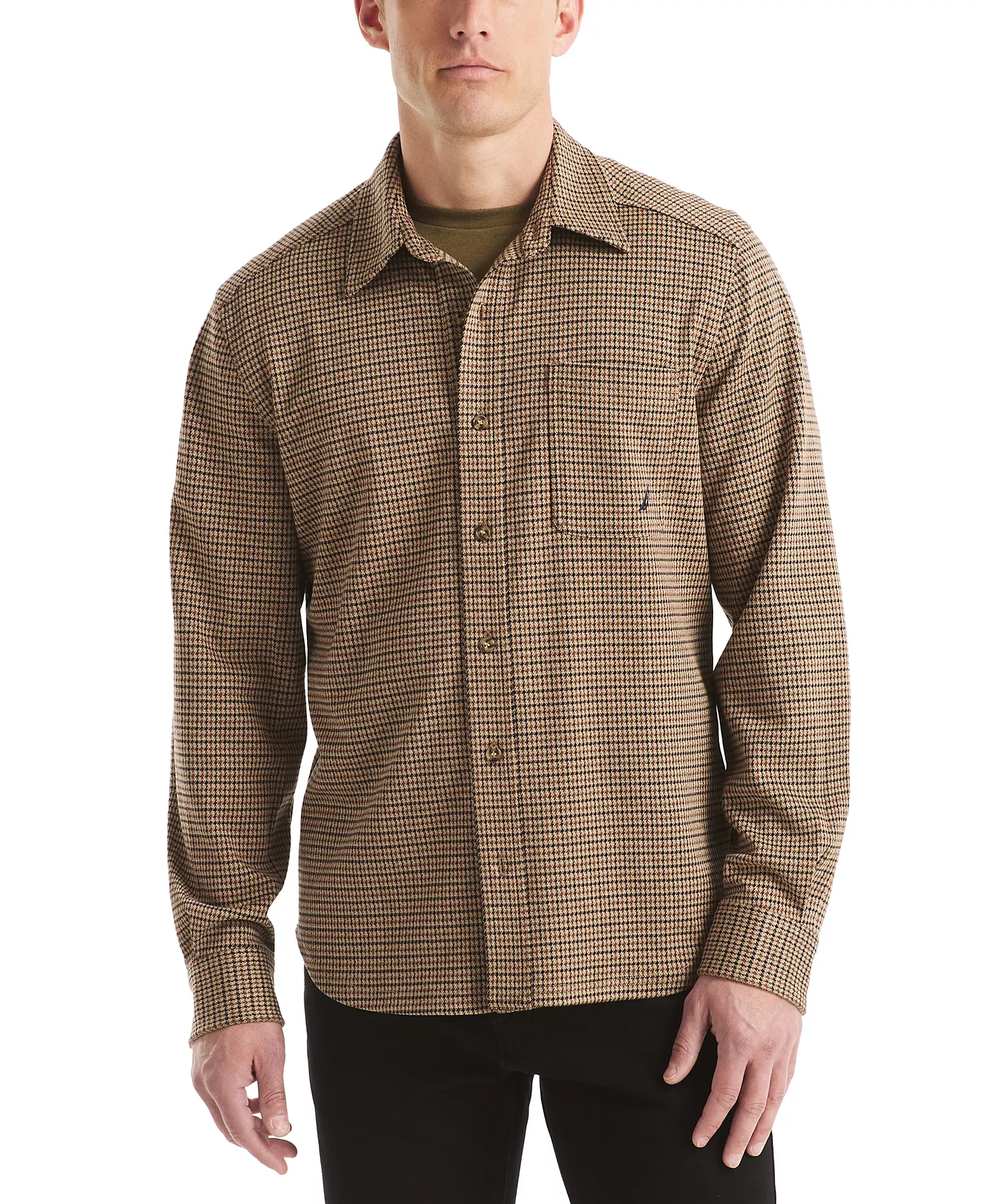 Men's Houndstooth Long Sleeve Shirt - Coastal Brown - L