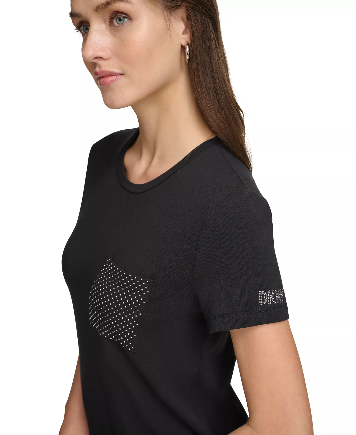 Women's Studded Pocket Short-Sleeve Shirt  - Black - L