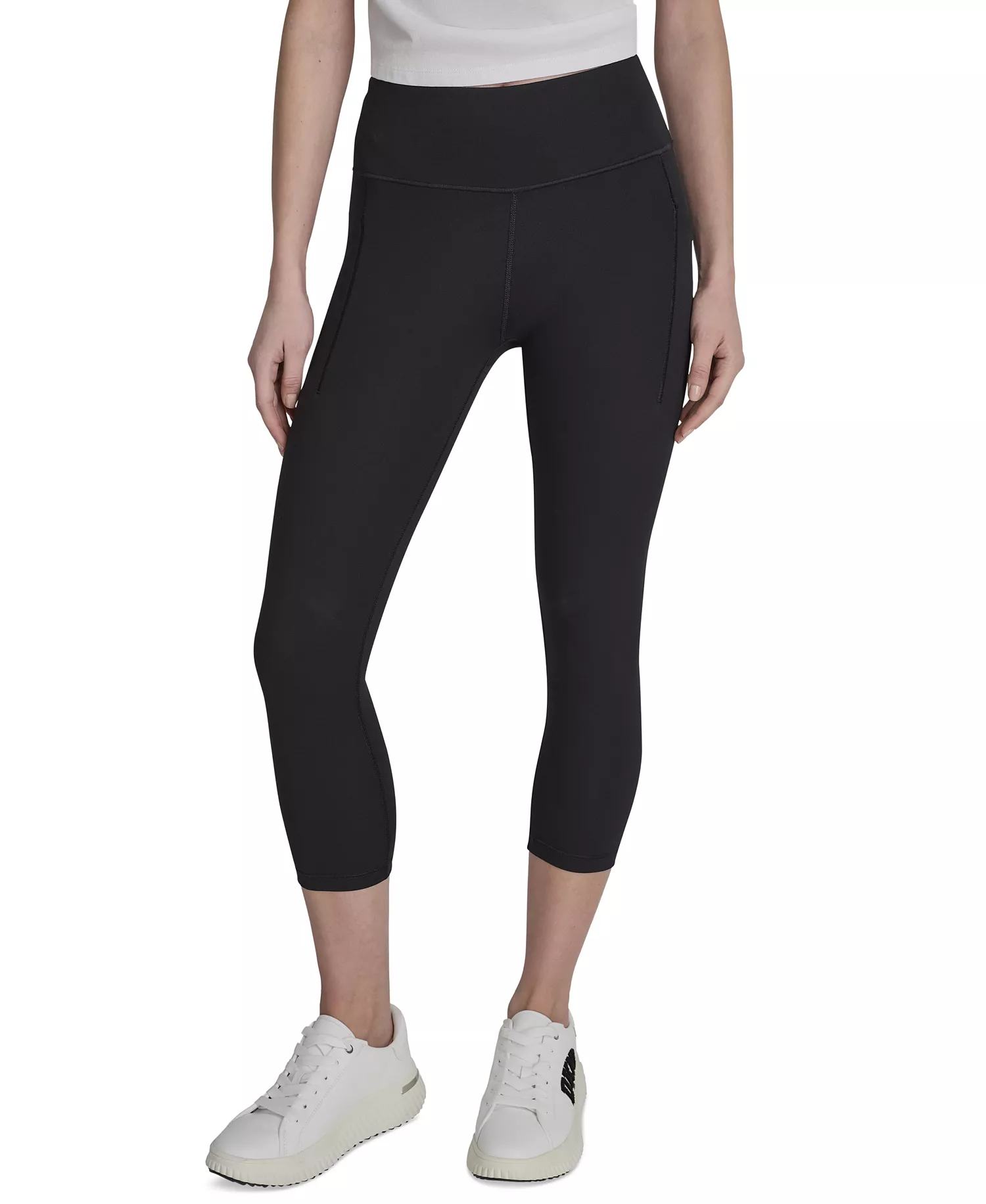 Women's High Waist Cropped Leggings - Black - L