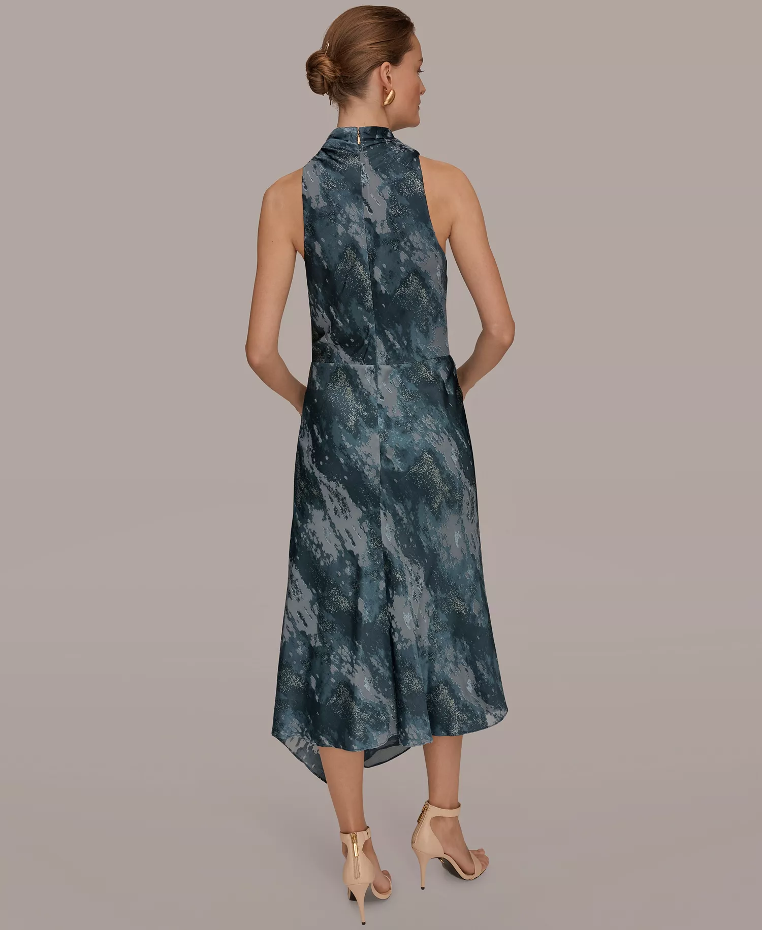 Women's Sleeveless High Neck Midi Dress - Blue Combo/Gold - 10