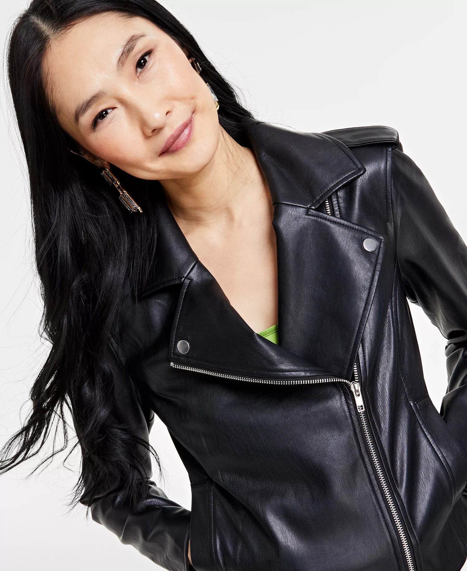 Women's Faux-Leather Jacket, Created for Macy's - Deep Black - S