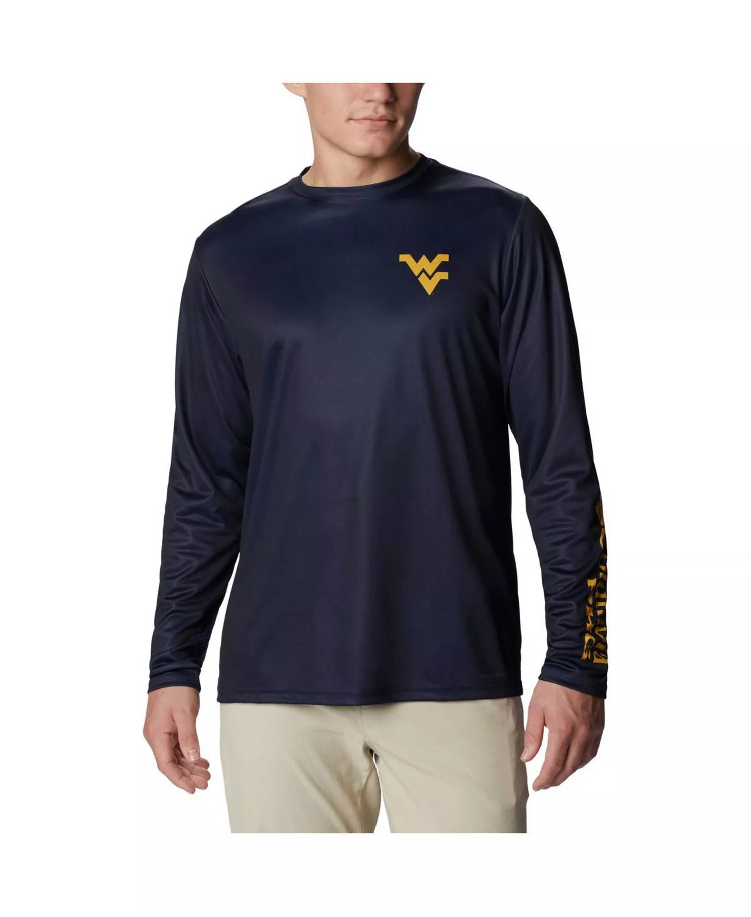 Men's Navy West Virginia Mountaineers Terminal Shot Omni-Shade Omni-Wick Long Sleeve T-shirt - Navy - L