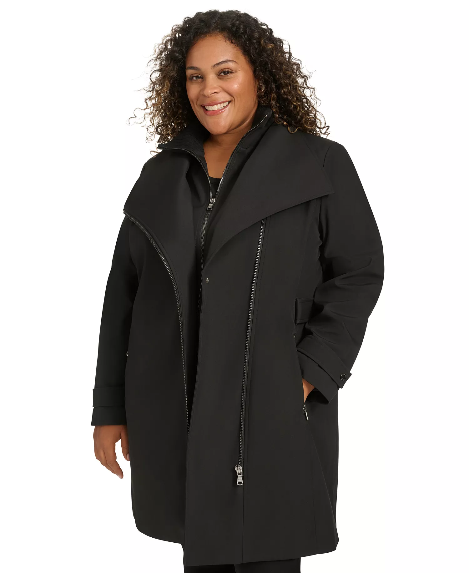 Plus Size Belted Long-Sleeve Wrap Coat, Created for Macy's - Black - 0X