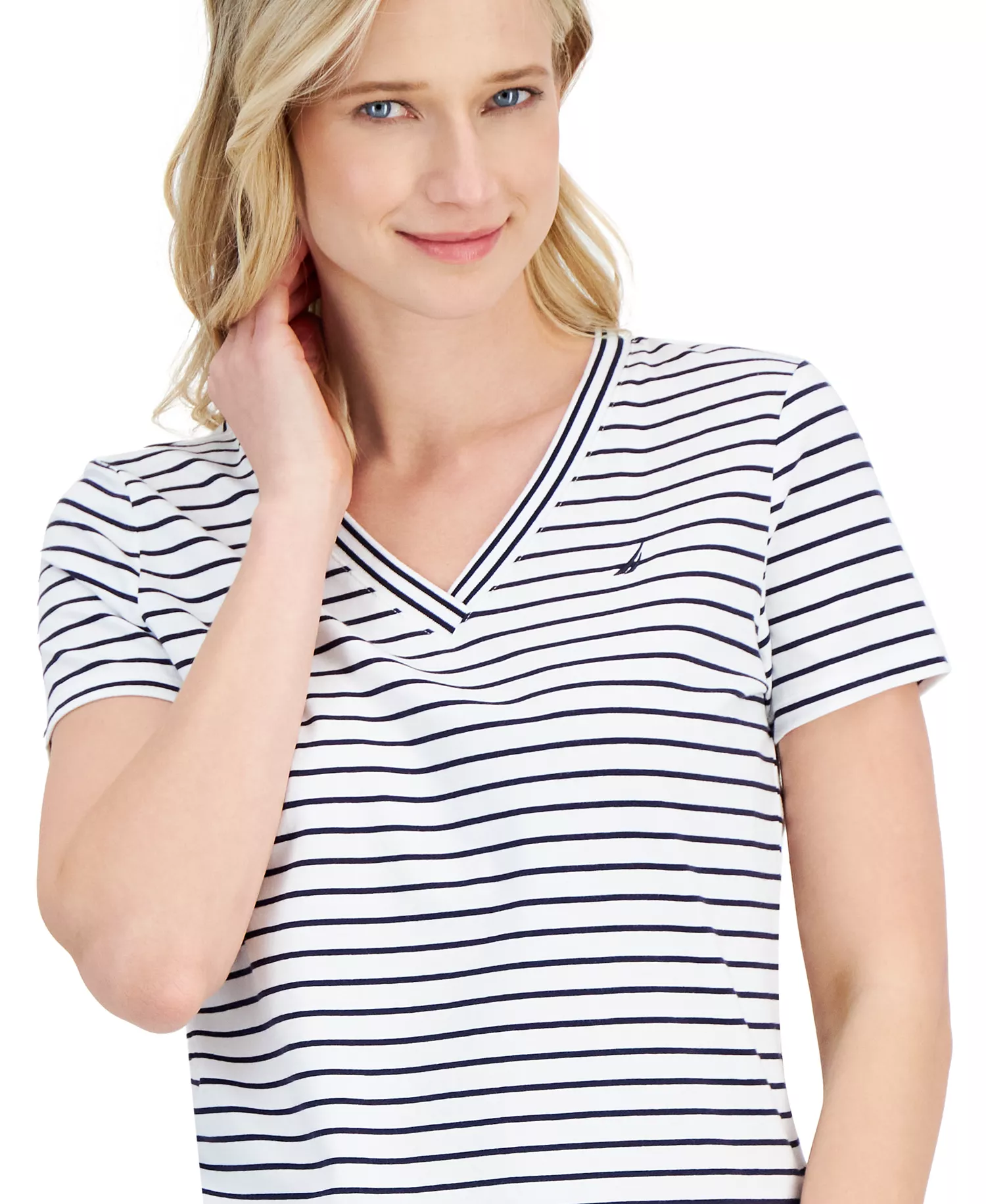 Jeans Women's Striped V-Neck Top - White - L