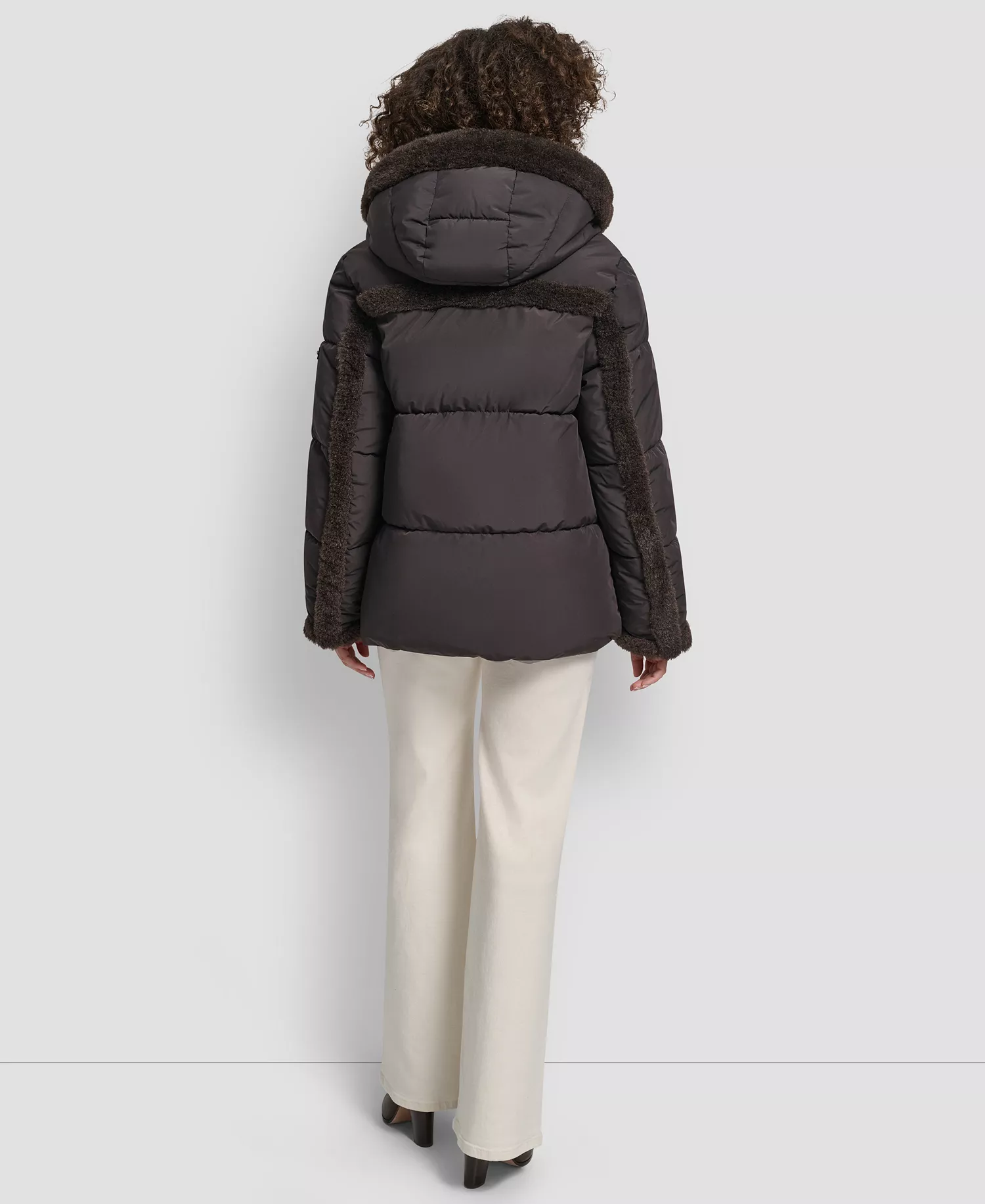 Women's Detailed Hooded Puffer Coat - Bitter - L