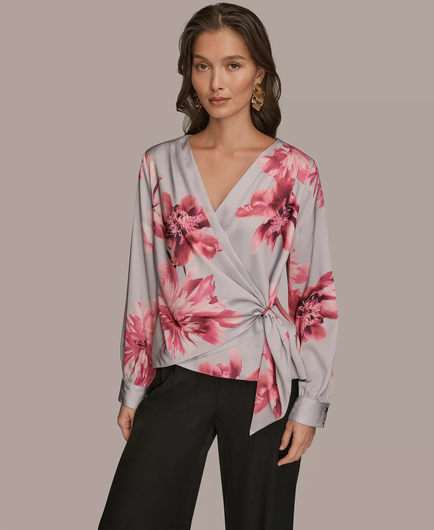Women's Floral Print Long-Sleeve Top - Pink Sands Multi - L