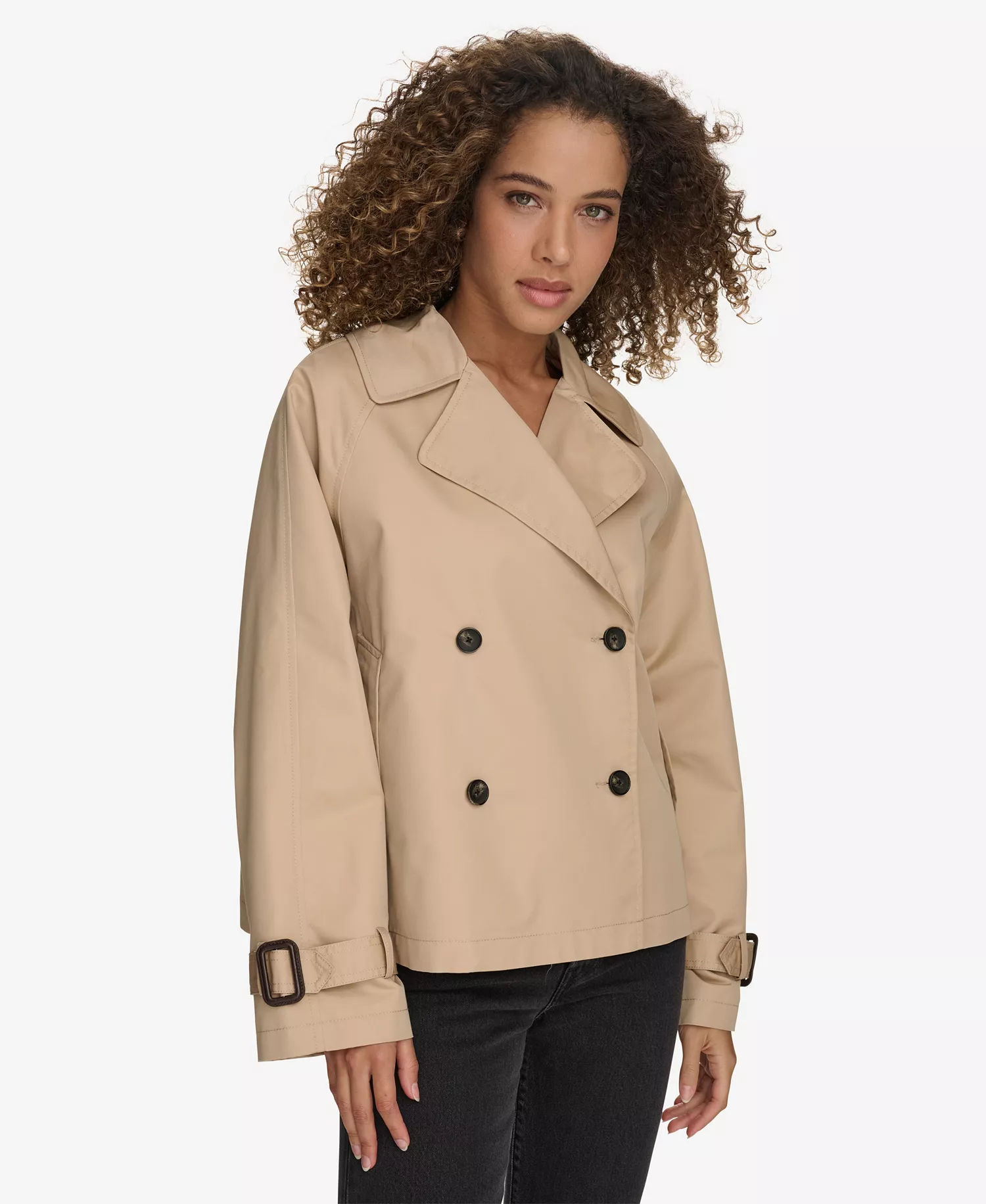 Women's Regular Short Double Breasted Trench Coat - Khaki - L