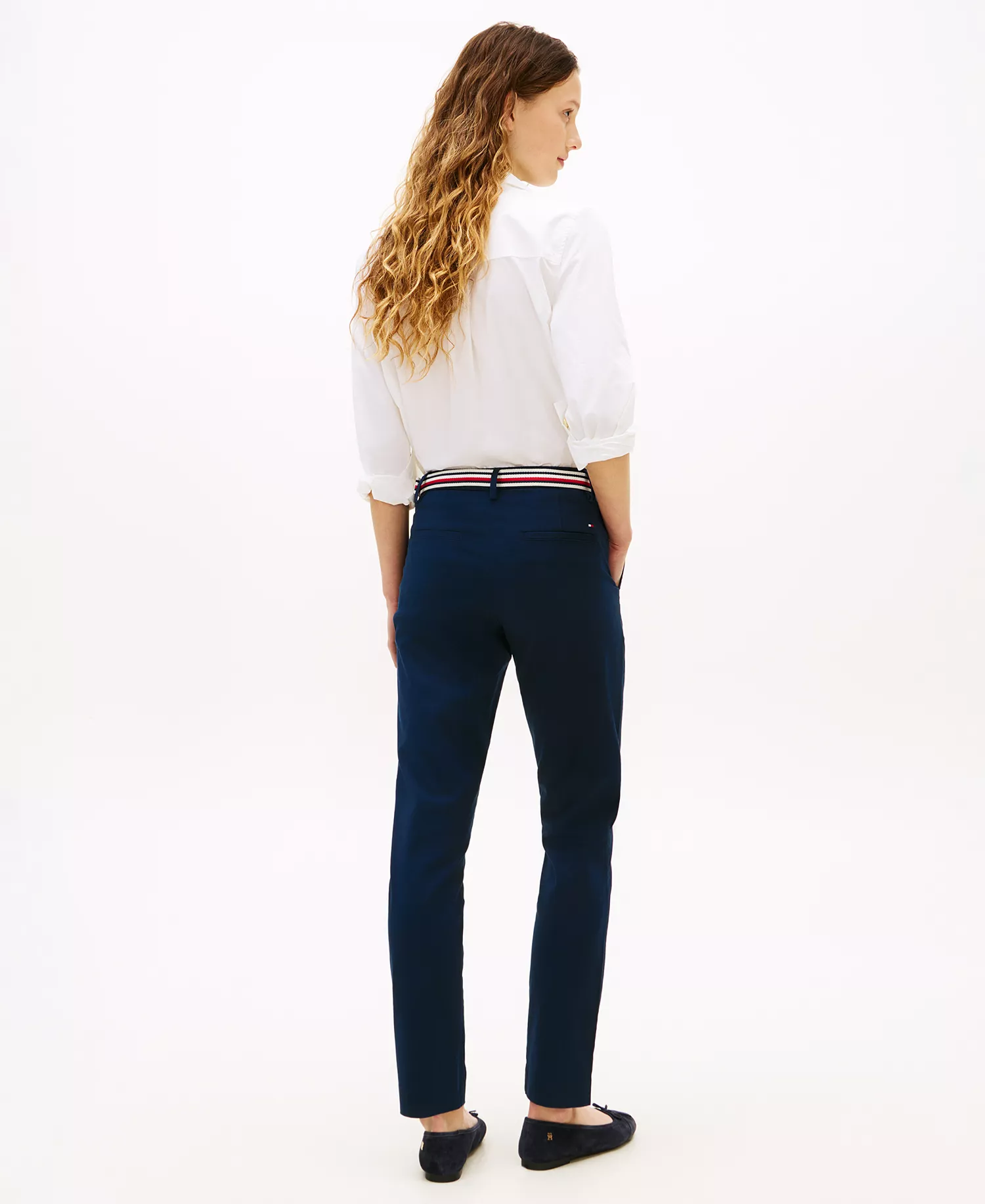Women's Twill Slim Belted Chinos Pants - Dark Night - 10