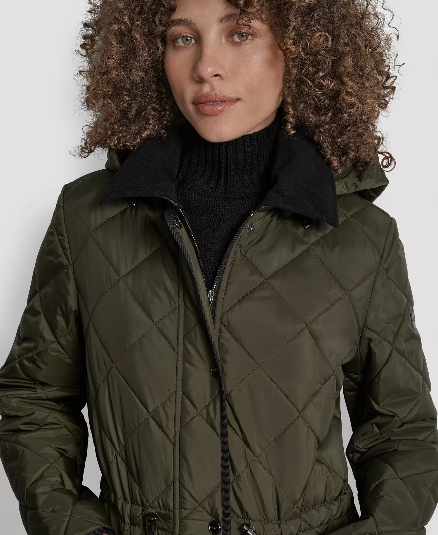 Women's Corduroy-Collar Quilted Anorak Coat - Loden - XXS
