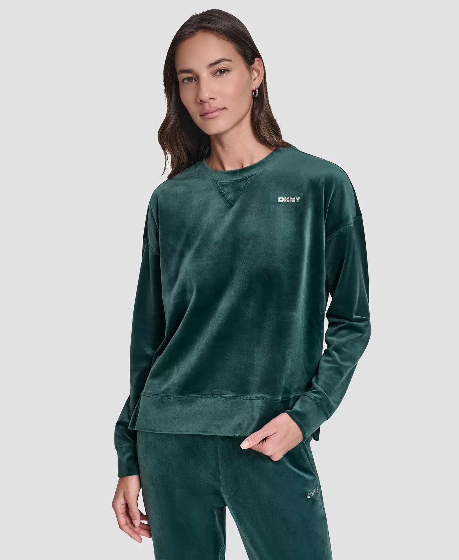 Women's Platinum Velour Crewneck Sweatshirt - Cool Pine - M