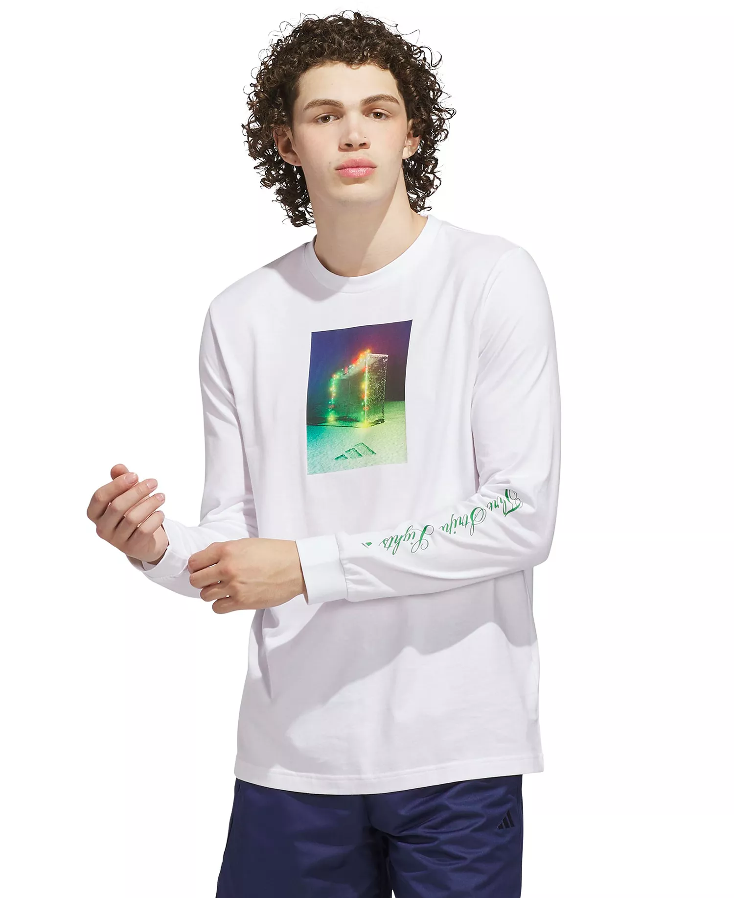 Men's 3-Stripes Lights Graphic Long-Sleeve T-Shirt - White - 2XL