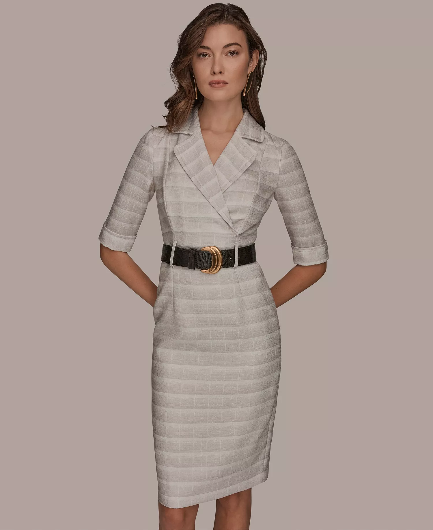Women's Notched Lapel Striped Sheath Dress - Cream/Vapor - 10