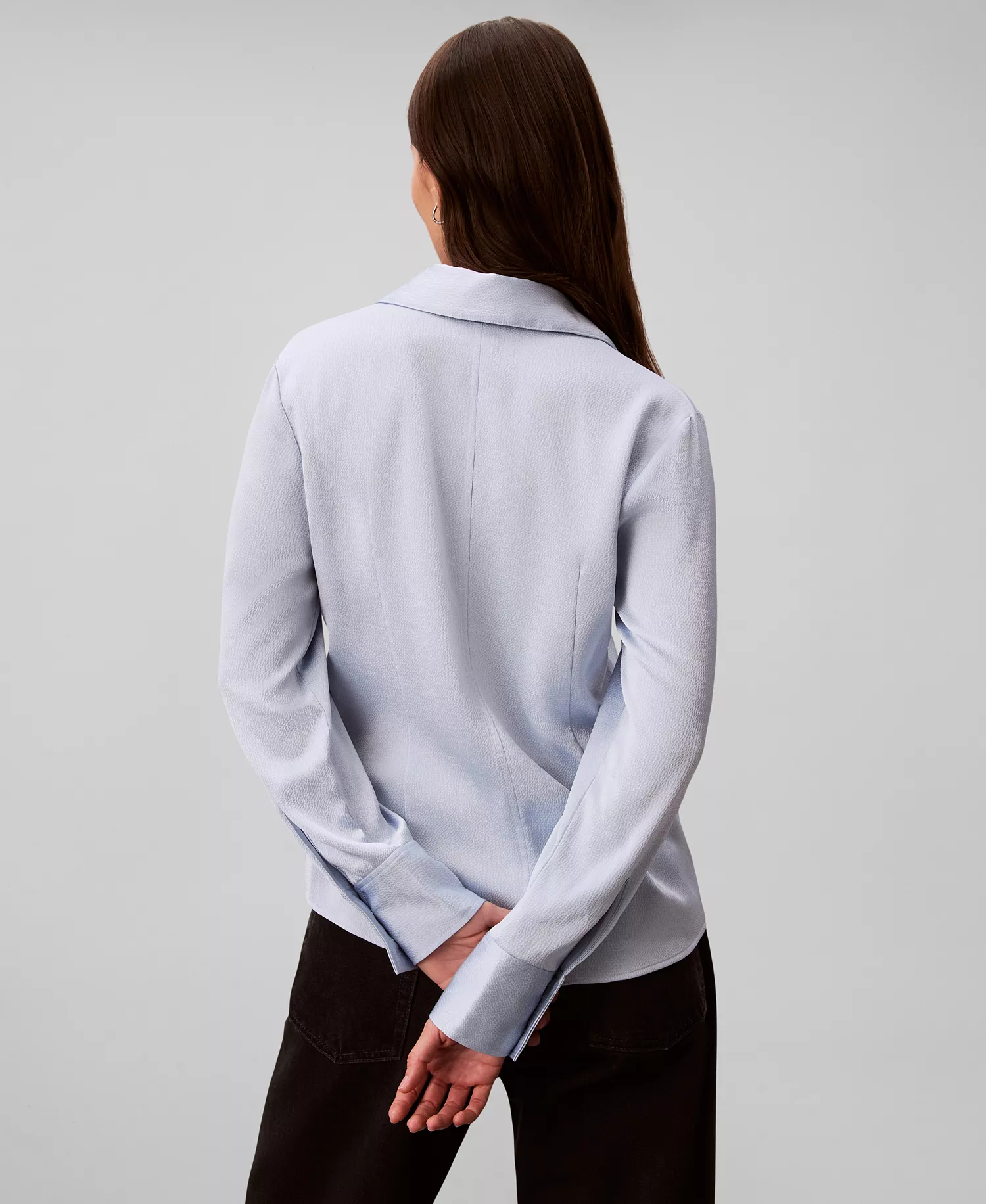 Women's Hammered Fitted Collared Shirt and Hammered Pull-On Pants - Breezy Blue - L