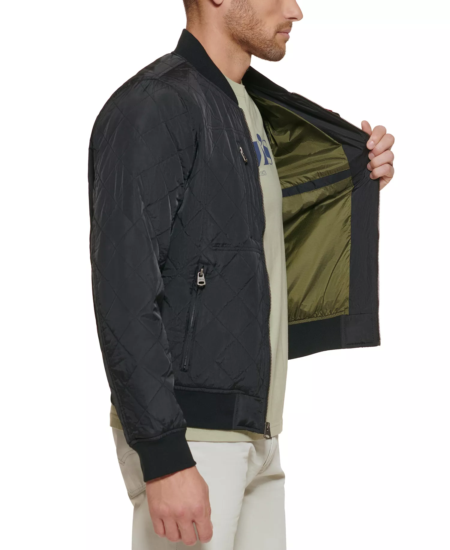 Men's Regular-Fit Diamond-Quilted Bomber Jacket  - Black - 2XL
