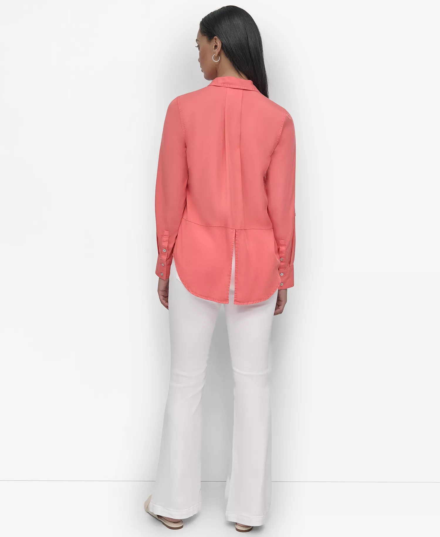 Women's Roll-Tab-Sleeve Button-Front Shirt - Coral Crush - L