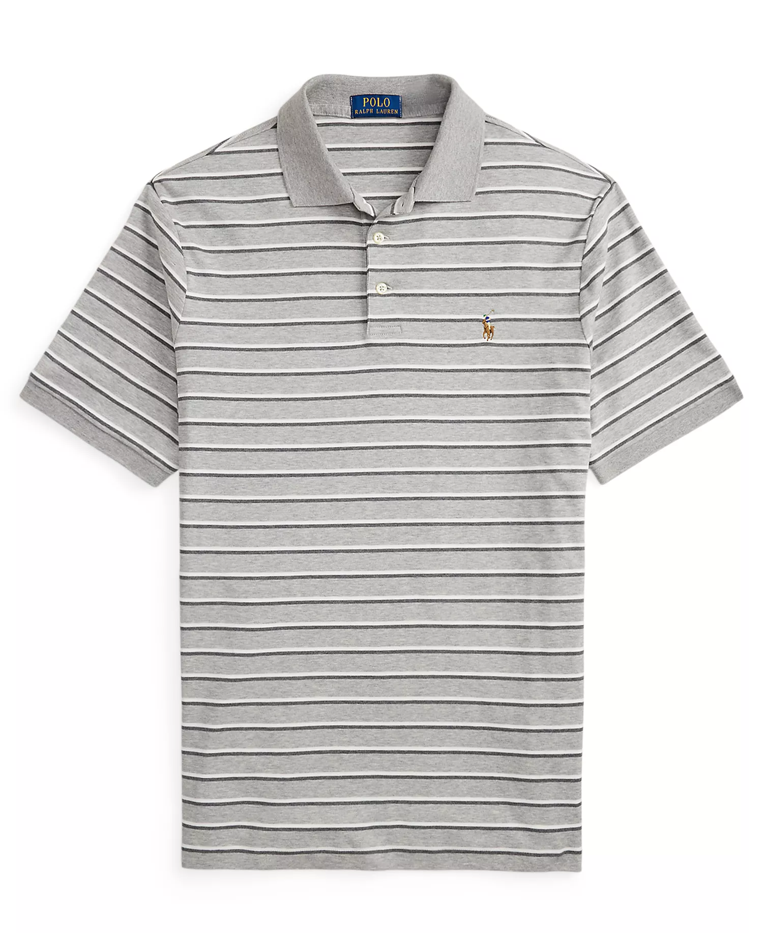 Men's Classic-Fit Striped Soft Cotton Polo - Andover Heather Gray Multi - 2XL