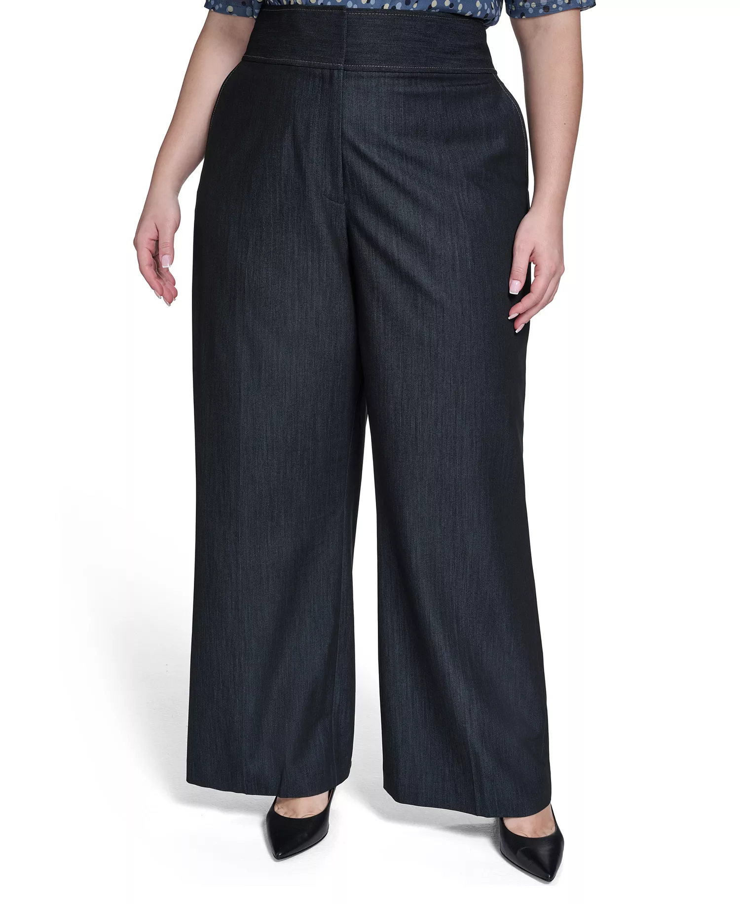 Plus Size Wide-Leg Mid Rise Pants - Indigo - 14W