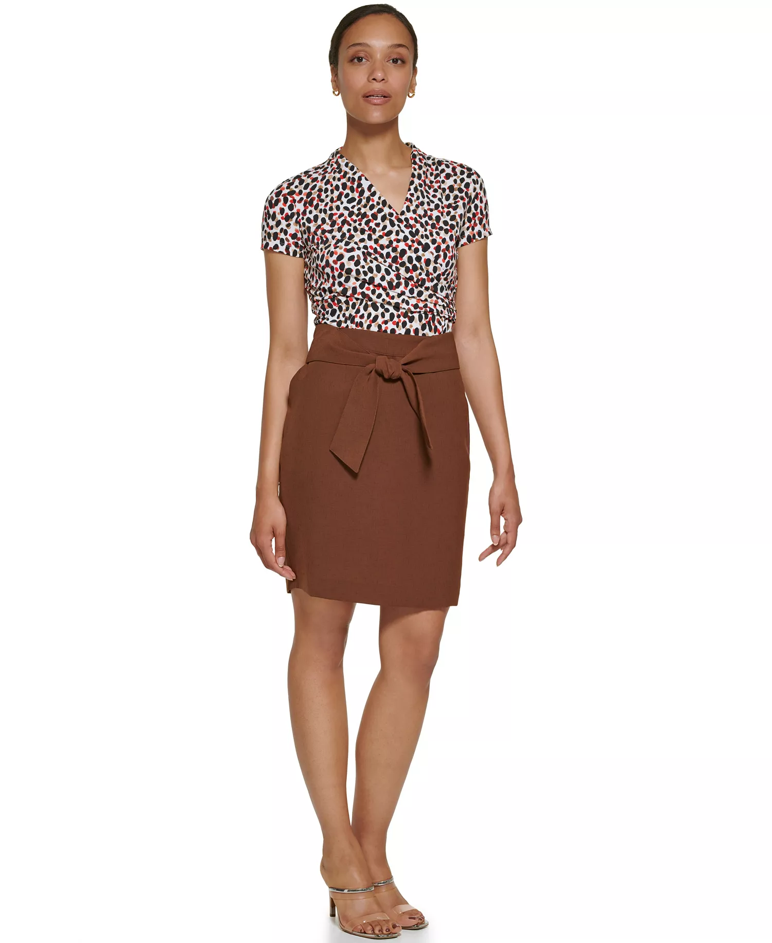 Petite Tie Front A-Line Skirt - Sepia - 10P