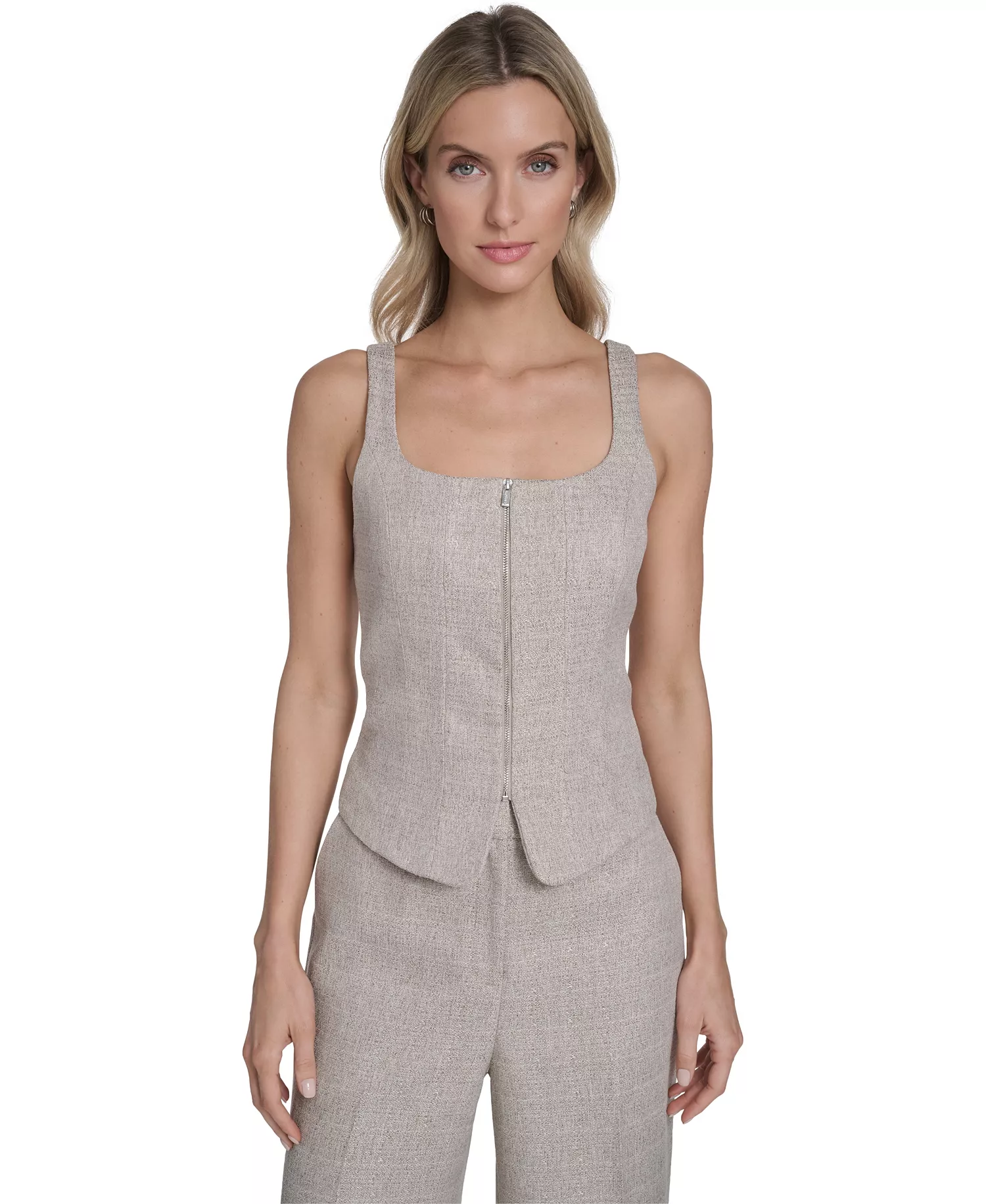 Women's Zip-Front Novelty Vest - Latte Multi - 10