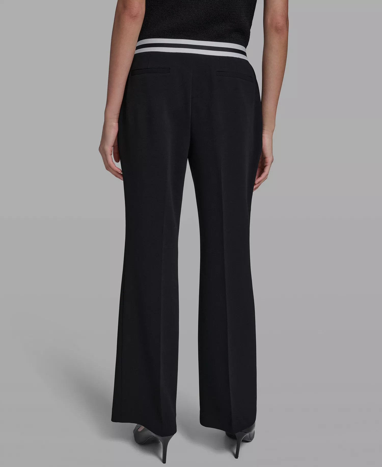 Petite Mid Rise Contrast Pants - Black - 10P