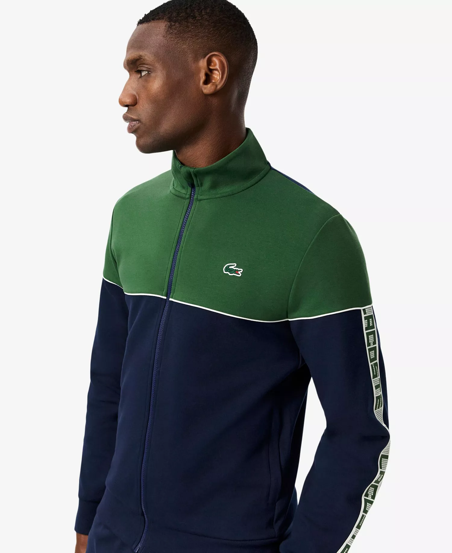 Men's Zip-Up Long Sleeves Sweatshirt - Navy Blue/Green - 2XL