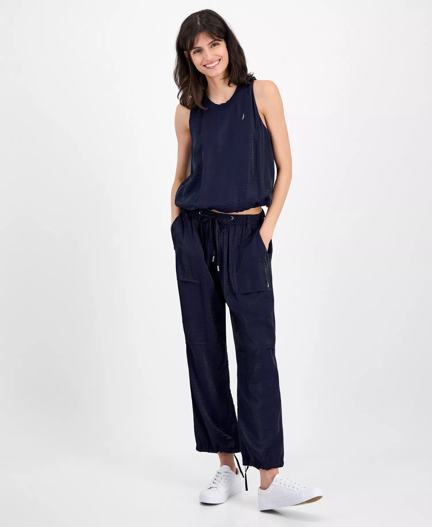 Nautica Women's Crewneck Sleeveless Bubble Top - Night Sky - L