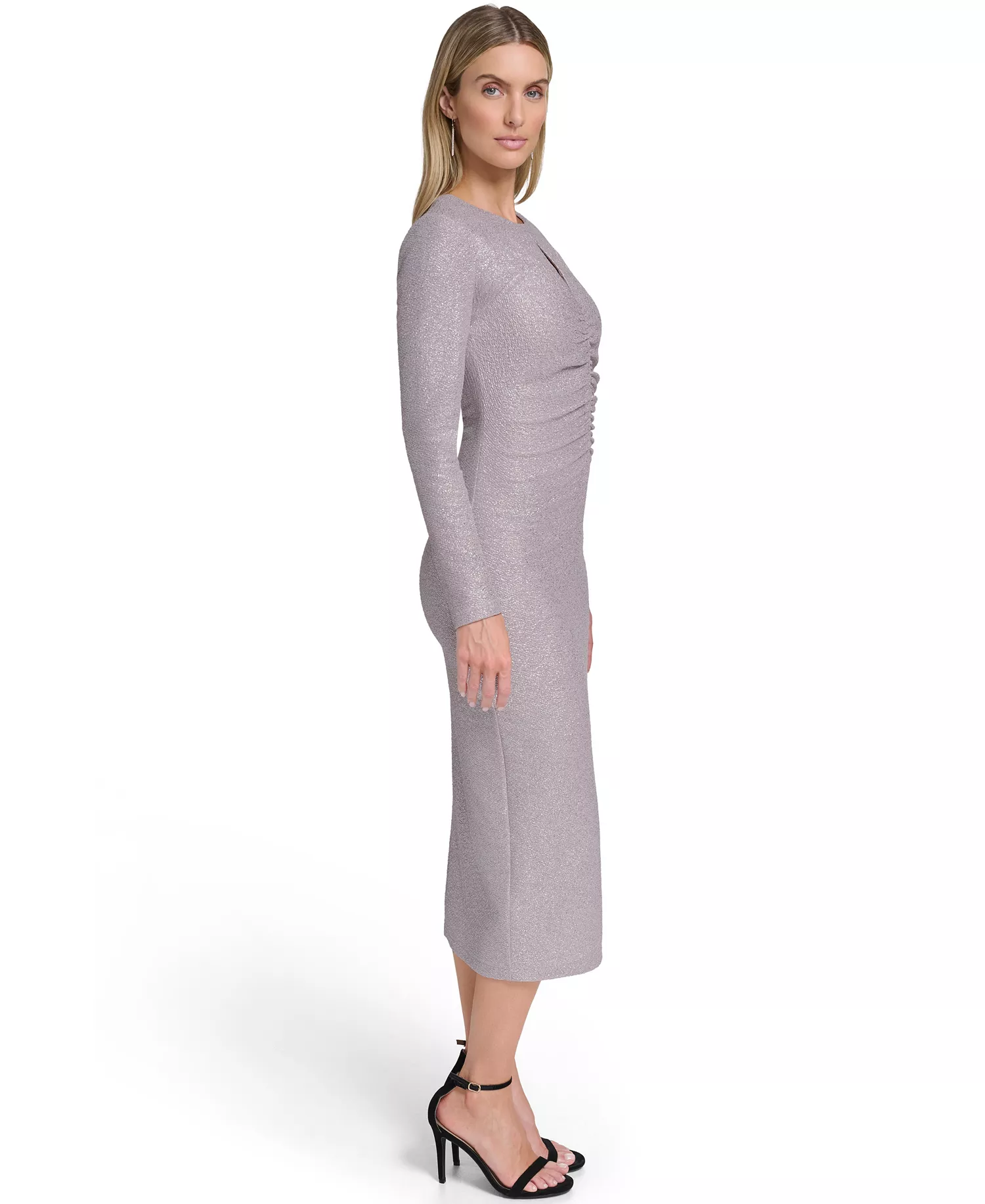 Women's Ruched Long Sleeve Dress - Storm/Silver - 16