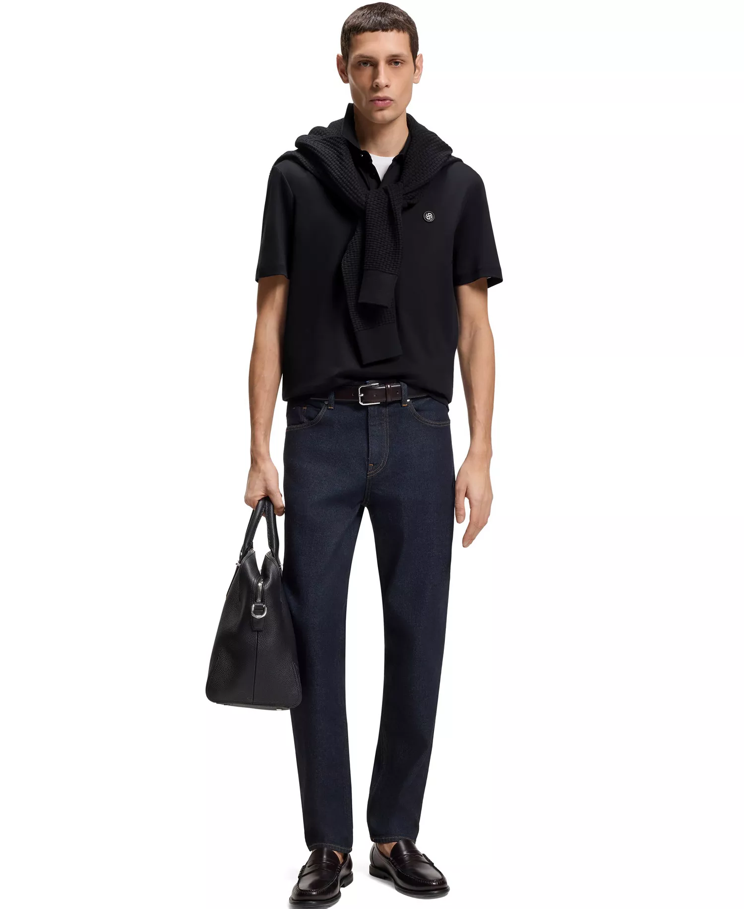 Men's Double B Monogram Mercerized-Cotton Polo Shirt - Dark Blue - 2XL