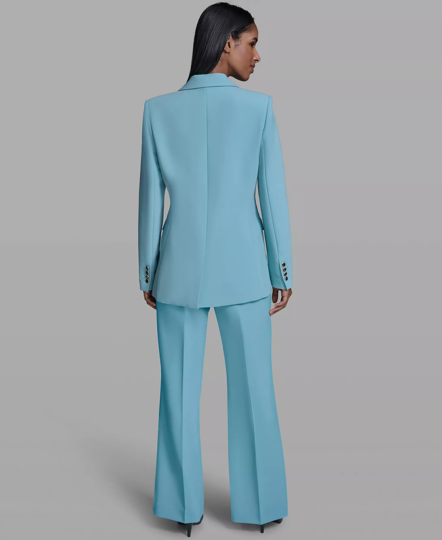 Women's Notch Lapel Collar One-Button Jacket - Aqua Mist - 0