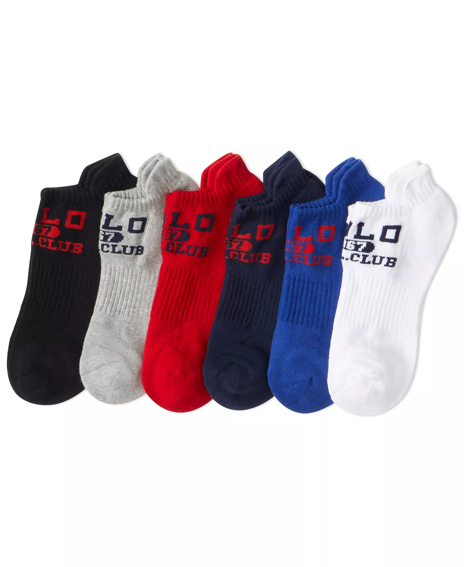 Men's Athletic Low Cut Socks, 6-Pack - Black/Gray/Red/Navy/Blue/White - 10-13