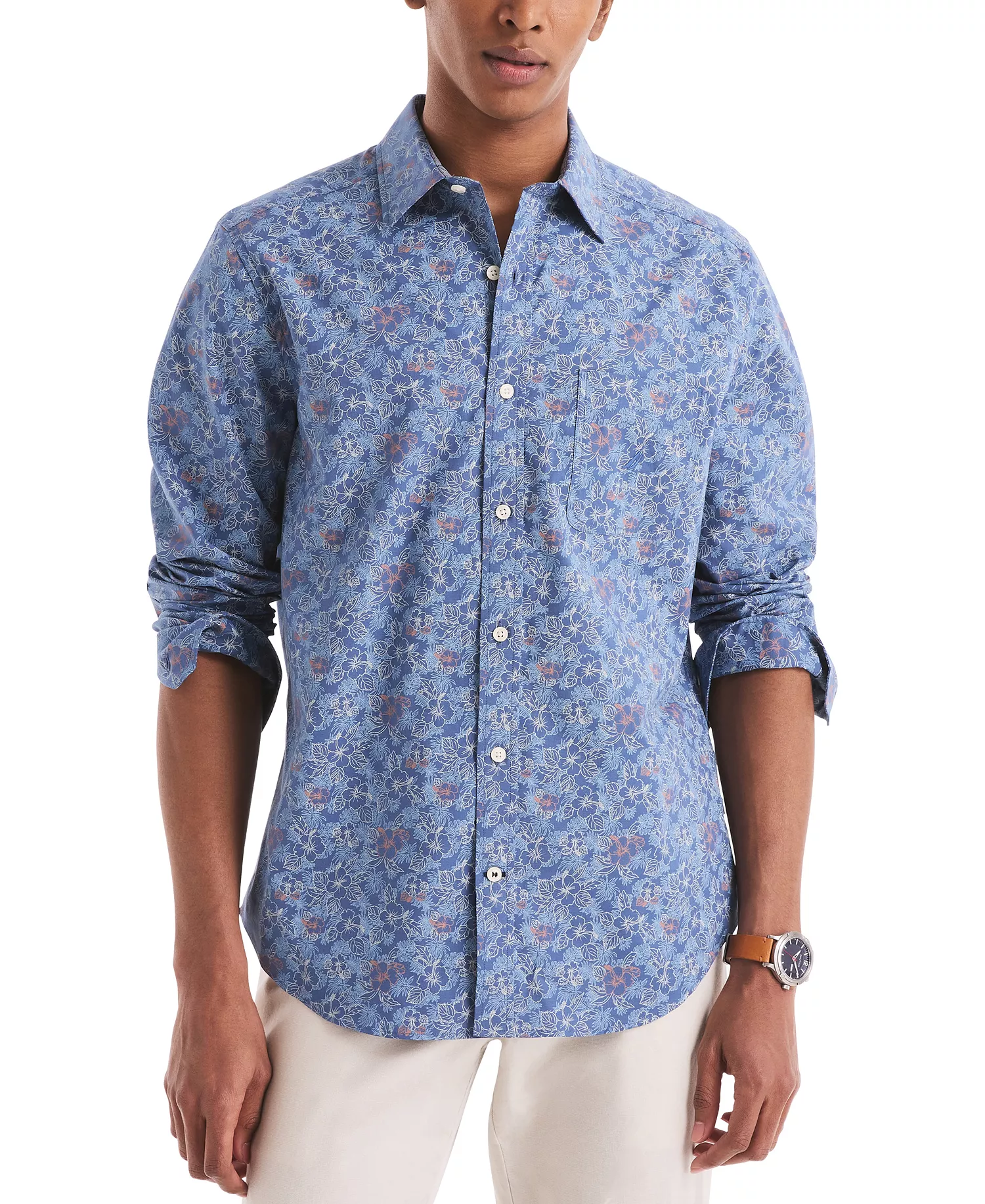 Men's Printed Floral Shirt - Union Blue - L