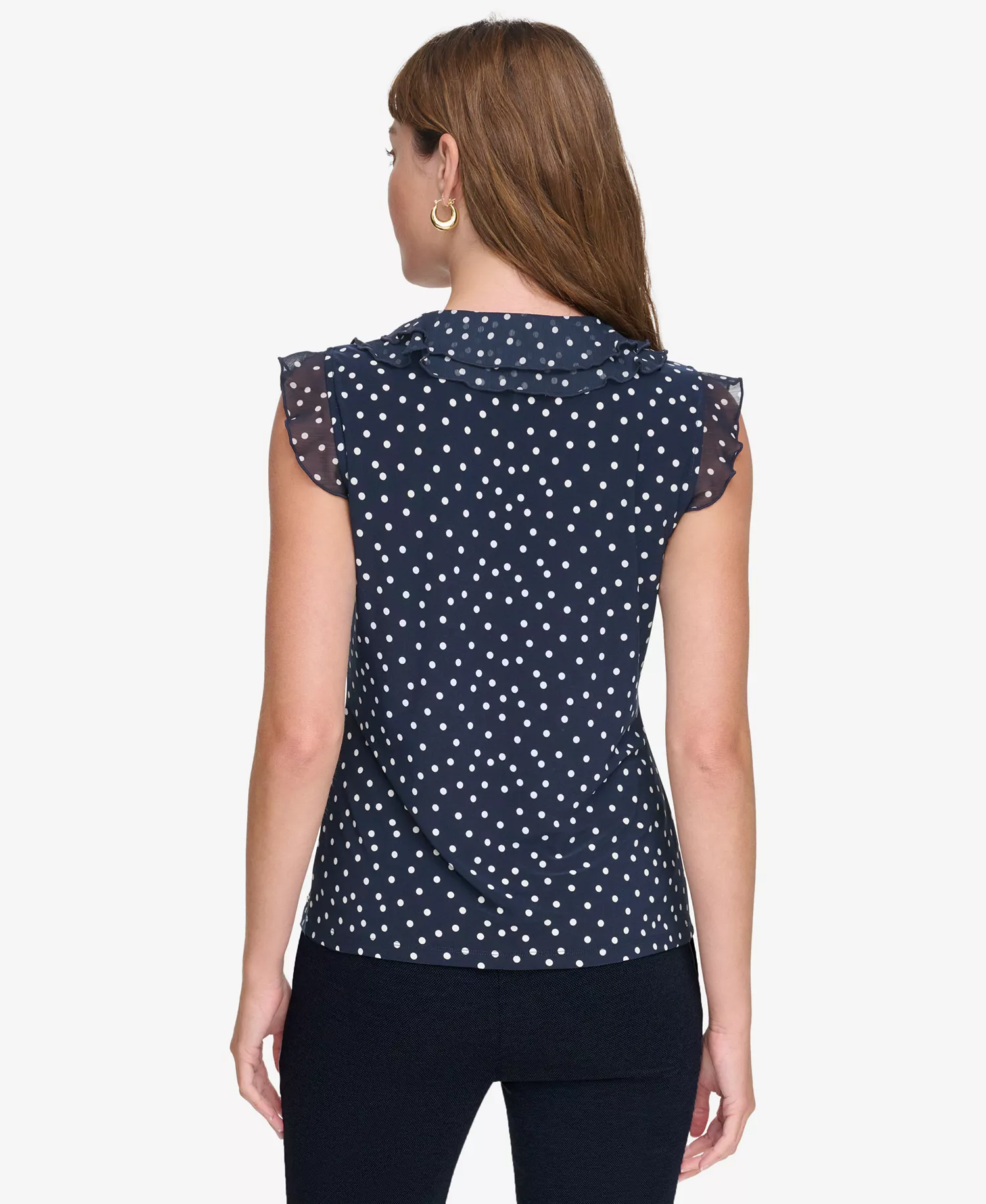 Women's Printed Ruffled Sleeveless Top - Midnight/Ivory - L