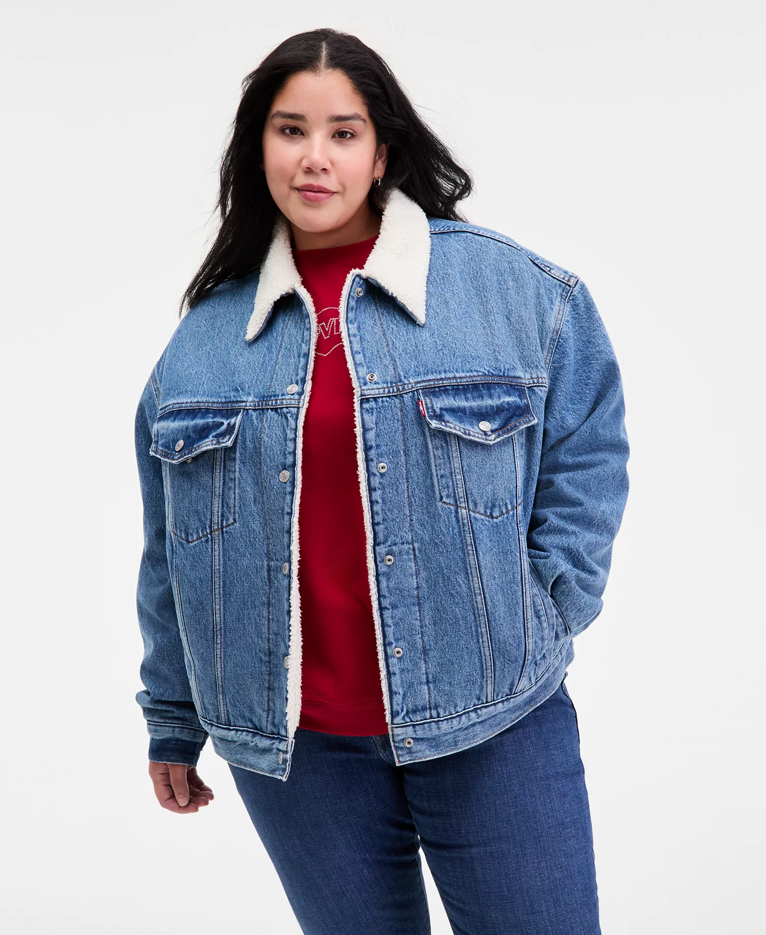 Plus Size '90s Sherpa Cotton Long-Sleeve Trucker Jacket - Inner Adventure - 1X