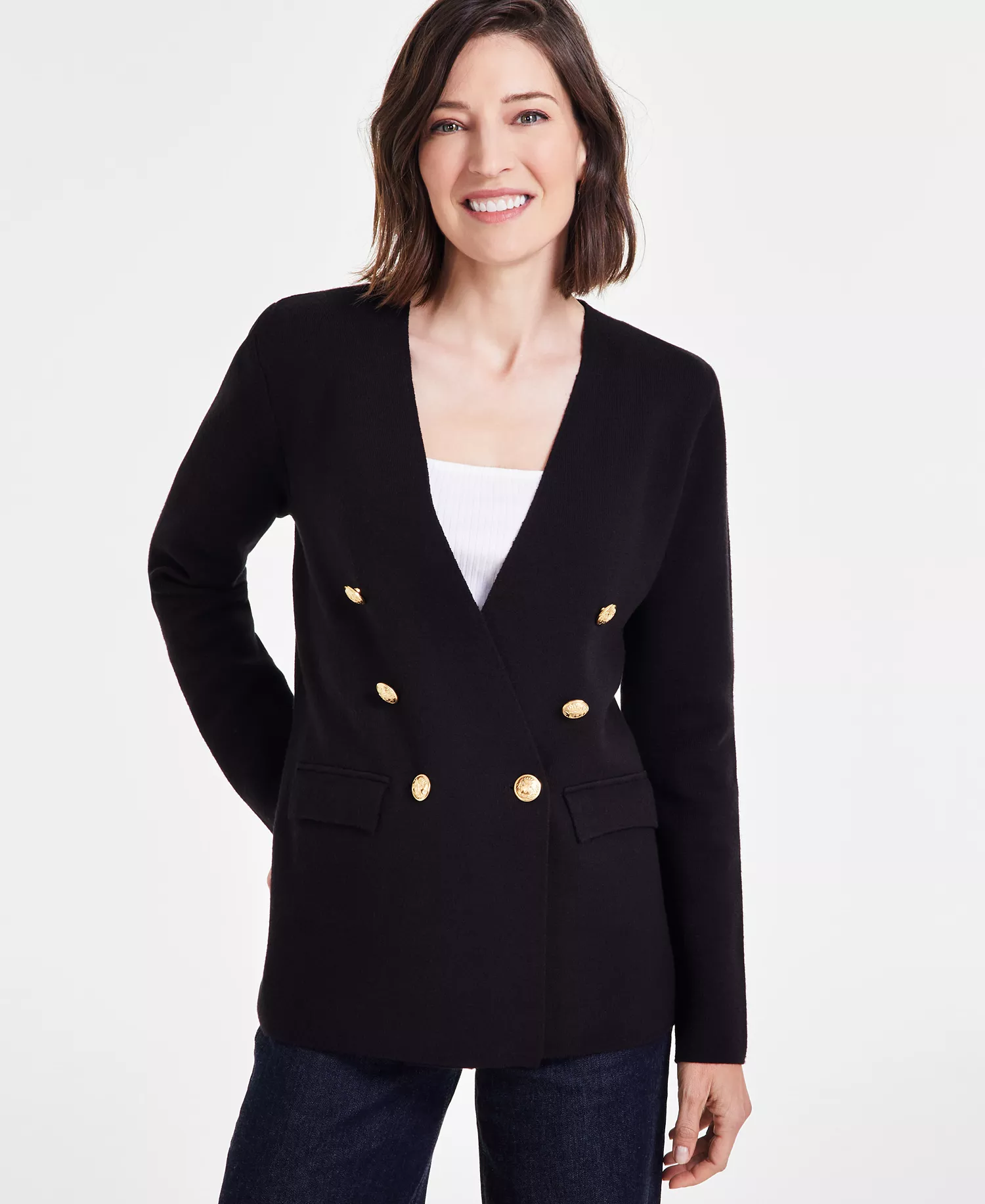 Women's Sweater Blazer, Created for Macy's - Deep Black - L