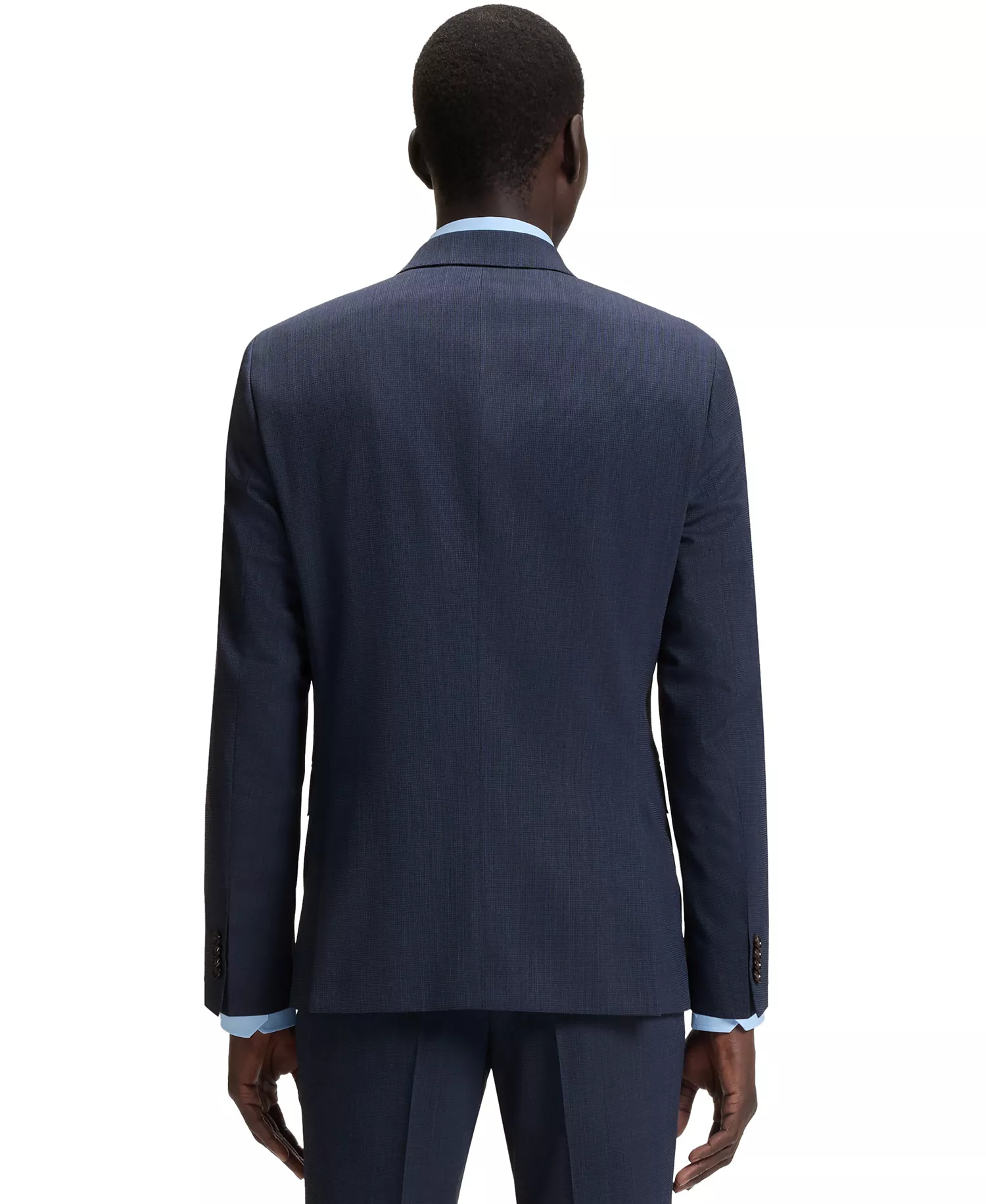 Men's Micro-Patterned Stretch Slim-Fit Suit - Dark Blue - 40R