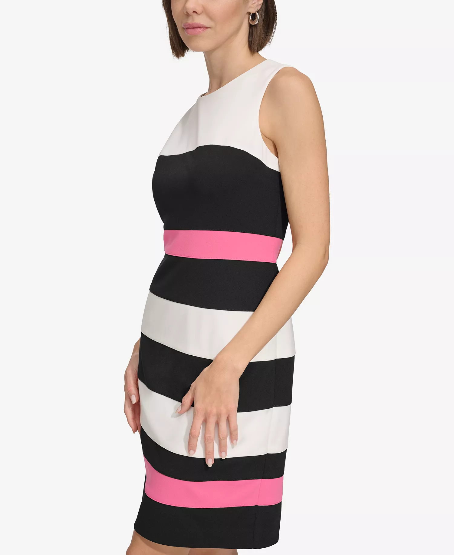 Women's Colorblock Sheath Dress - Black/Ivory/Peony - 10
