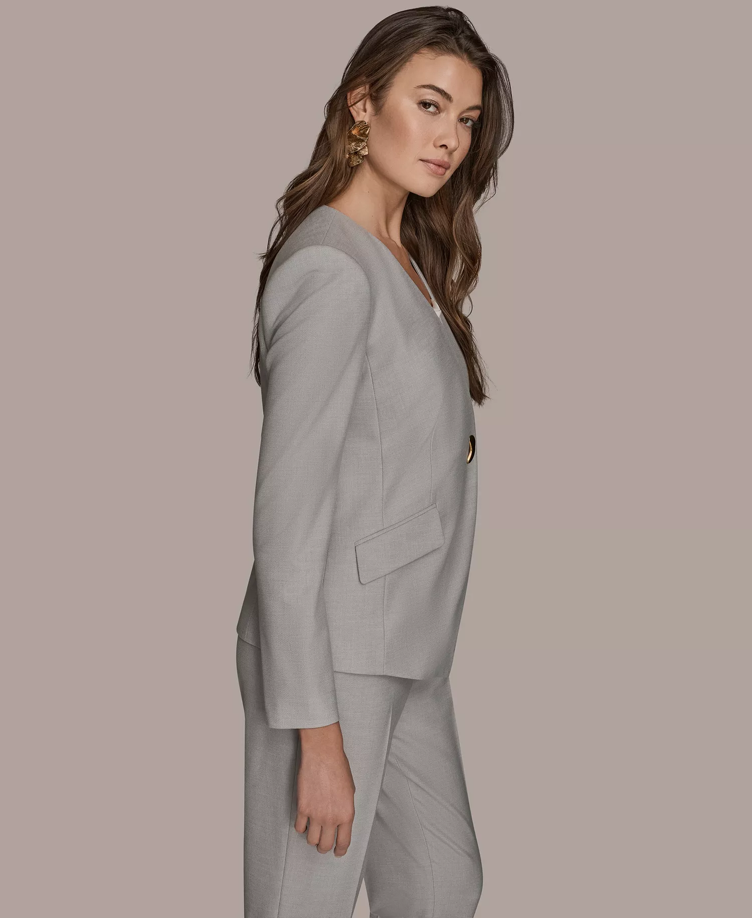 Women's One Button Blazer and Straight Leg Pants - Vapor Multi - 0