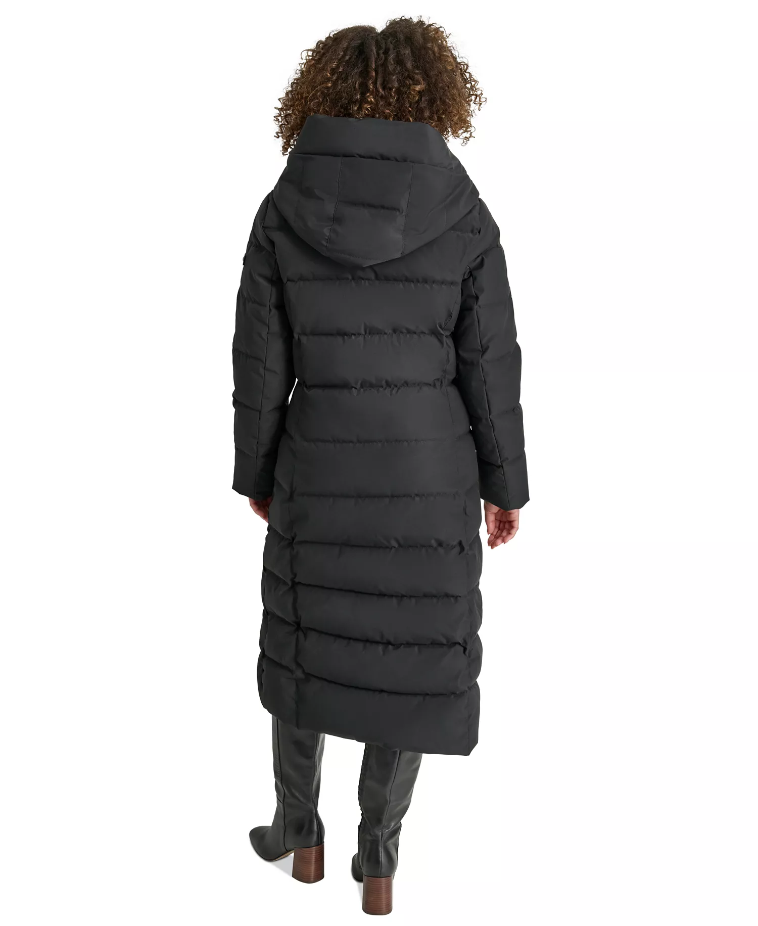 Women's Bibbed Shawl Collar Hooded Puffer Coat - Black - L