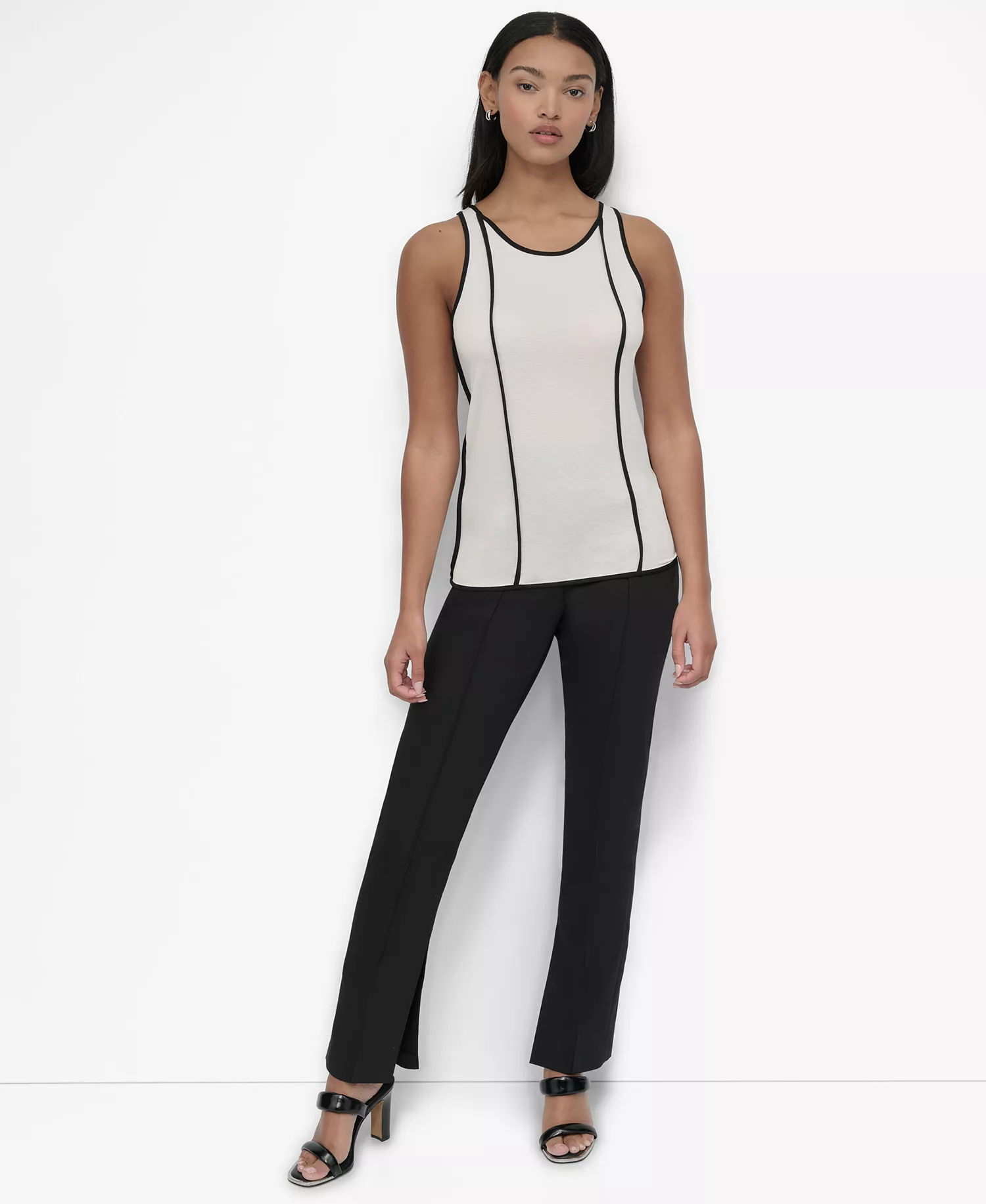Petite Contrast Trim Tank Top - Ivory/black Combo - PL