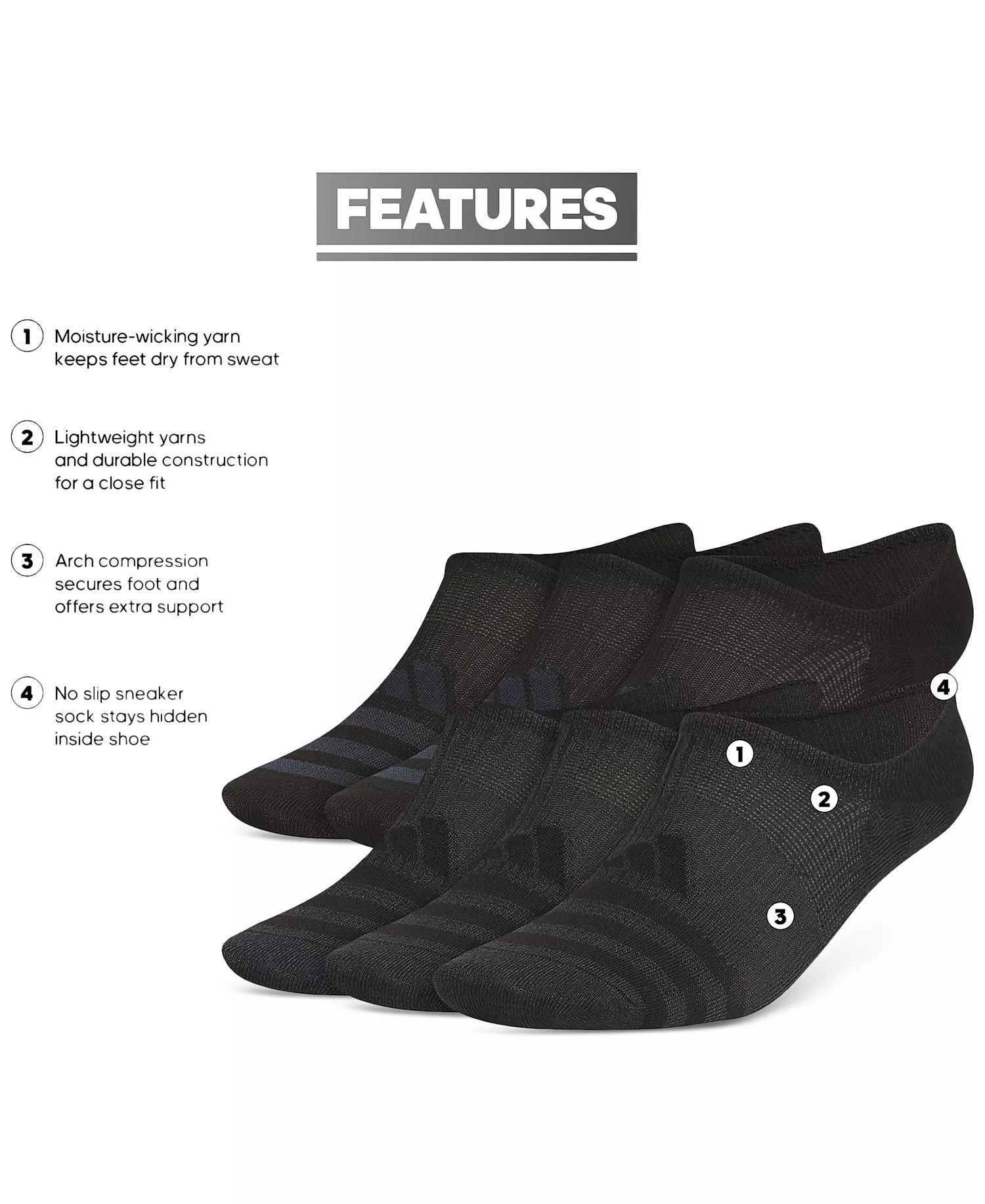 Men's Superlite 3.0 No-Show No-Slip Socks - 6 pk. - Black - L