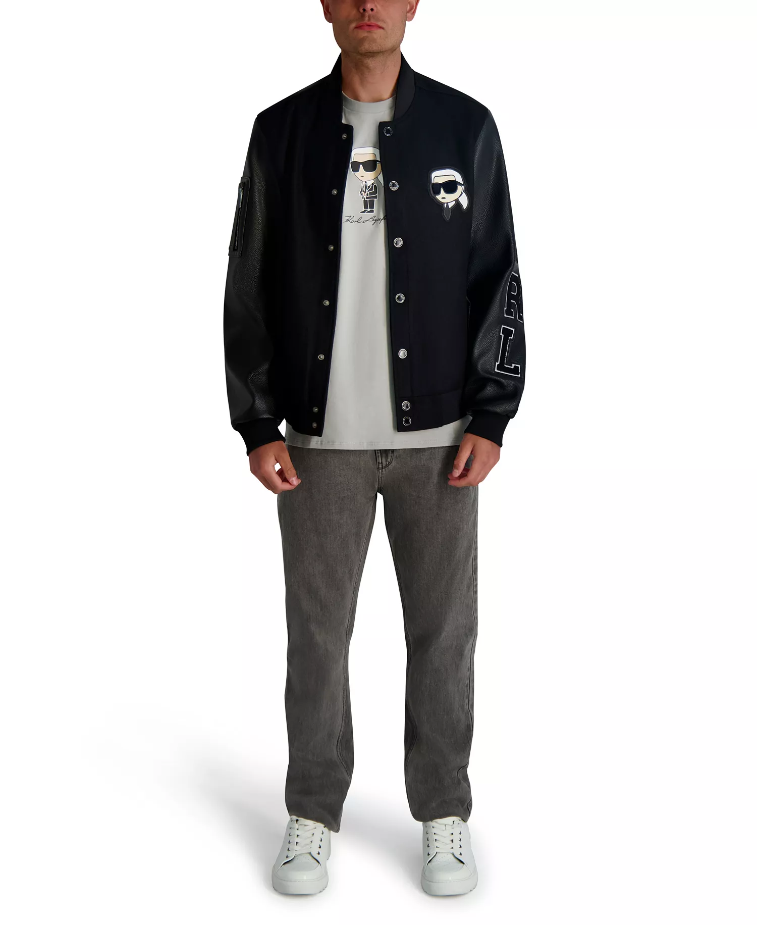 Men's Flat Head Karl Varsity Bomber Jacket - Black - L