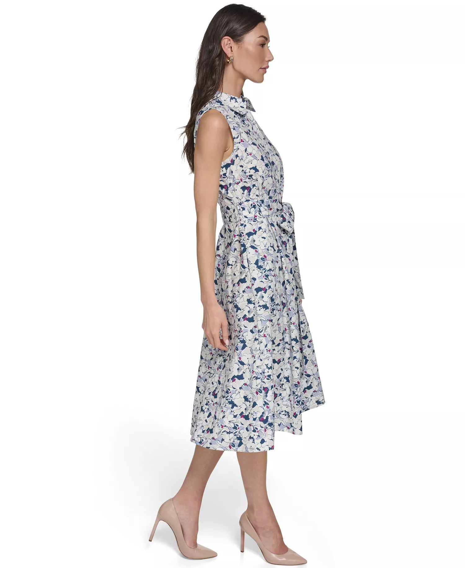 Women's Sleeveless Button Front Shirt Dress - Slate Multi - 10