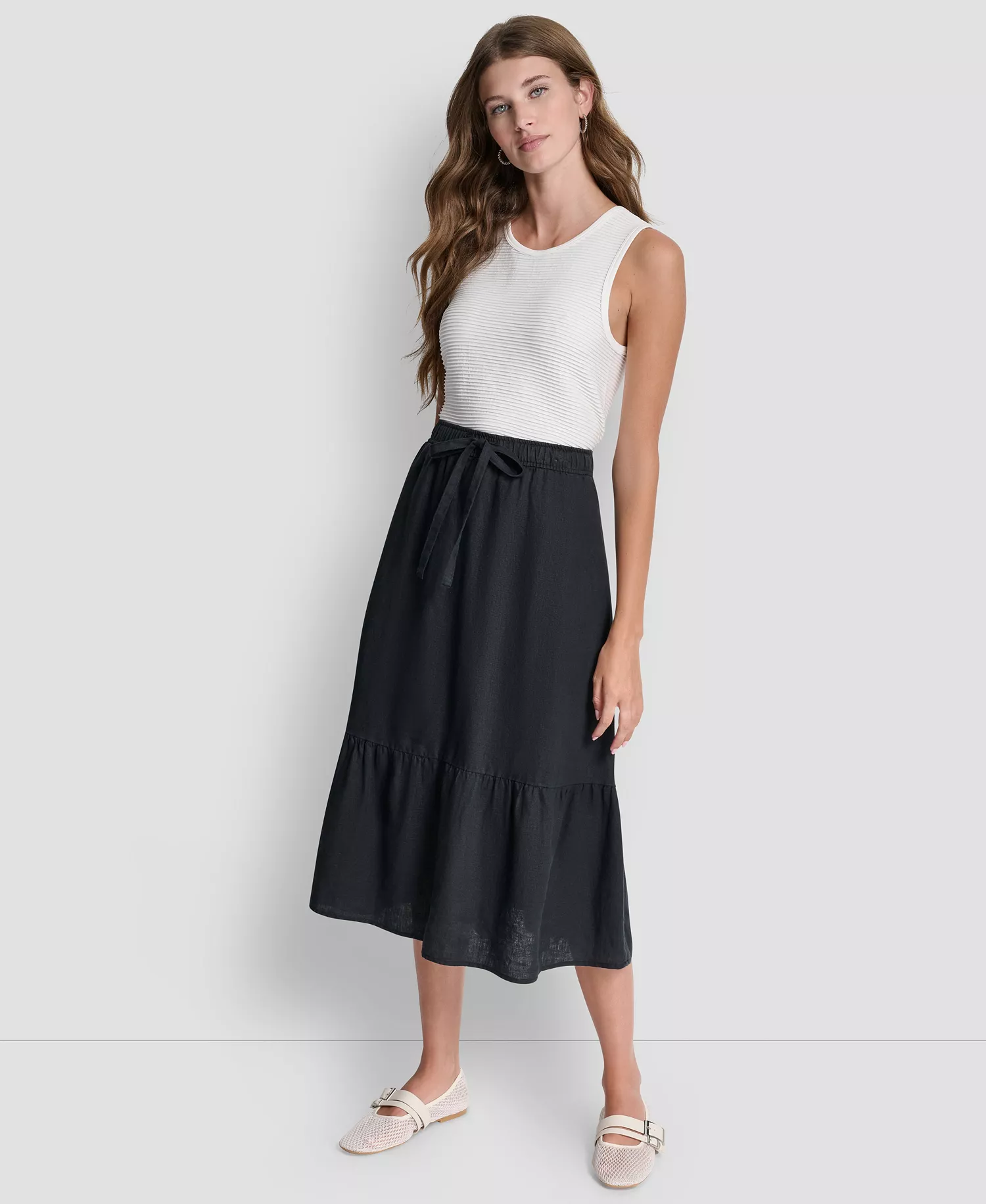 Women's Linen A-Line Pull-On Skirt - Black - L