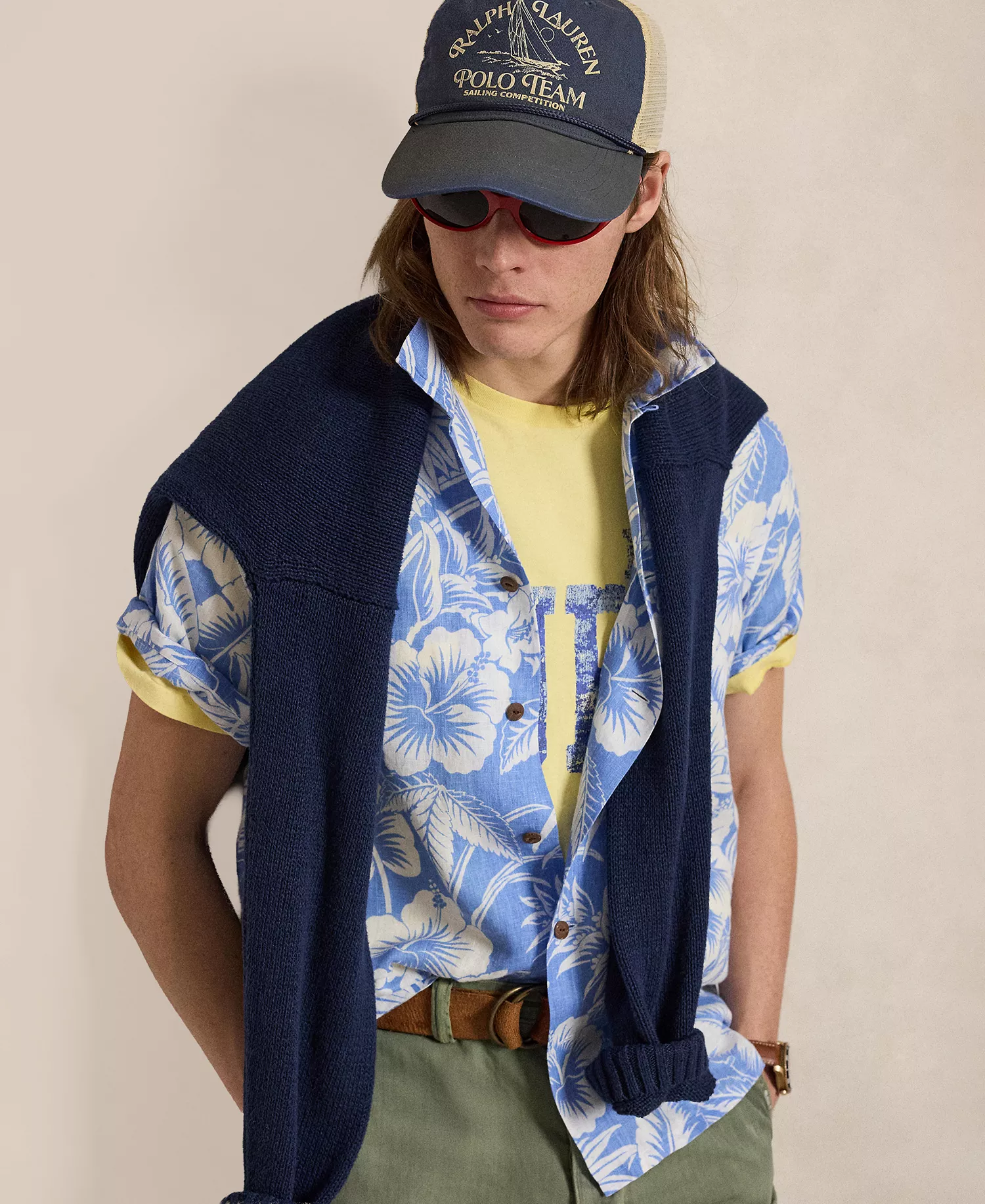 Men's Short-Sleeve Linen Button-Up Shirt - Blue Sweetheart Floral - 2XL